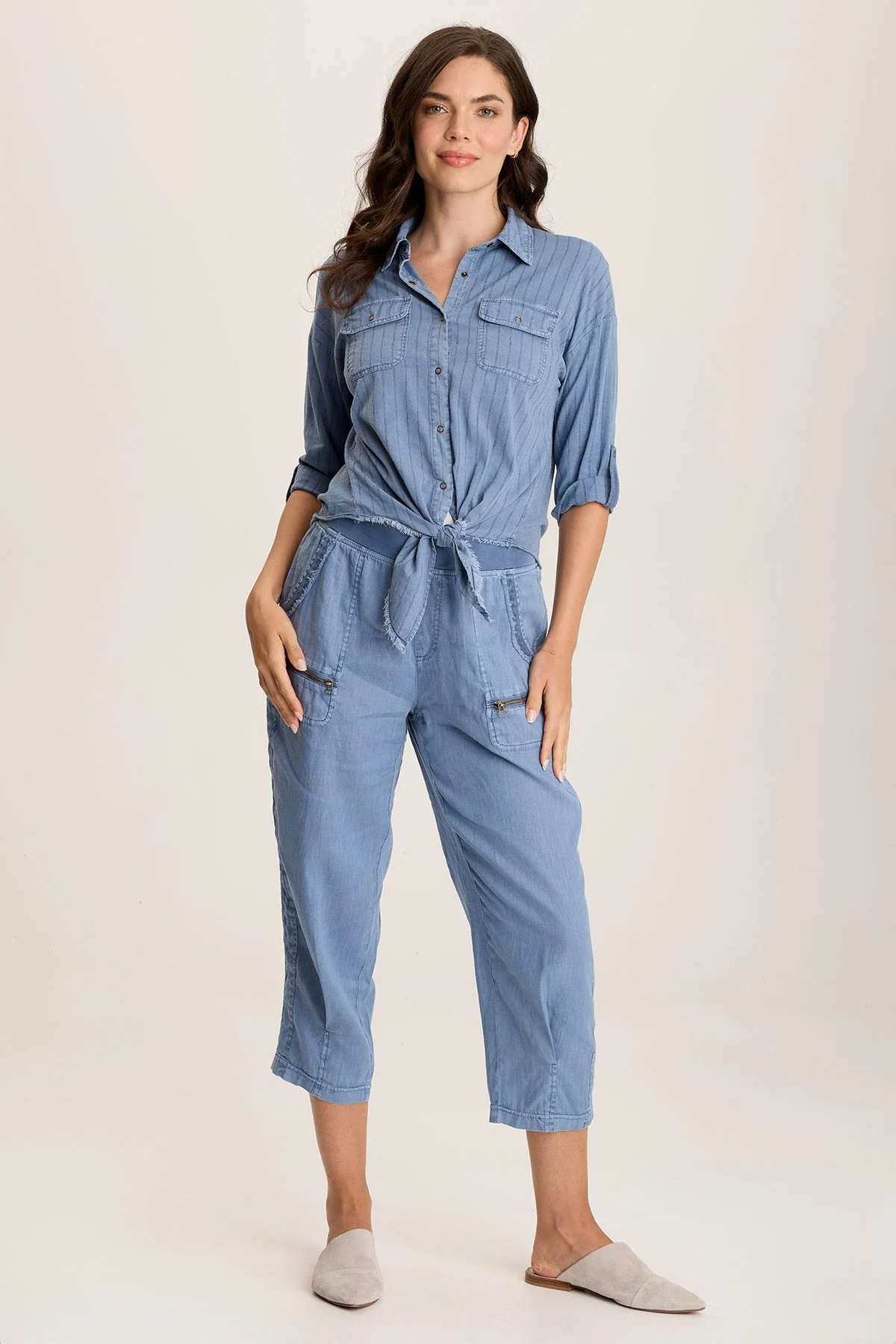 Kato Tie-Front Top with Flap Pockets - Shopern