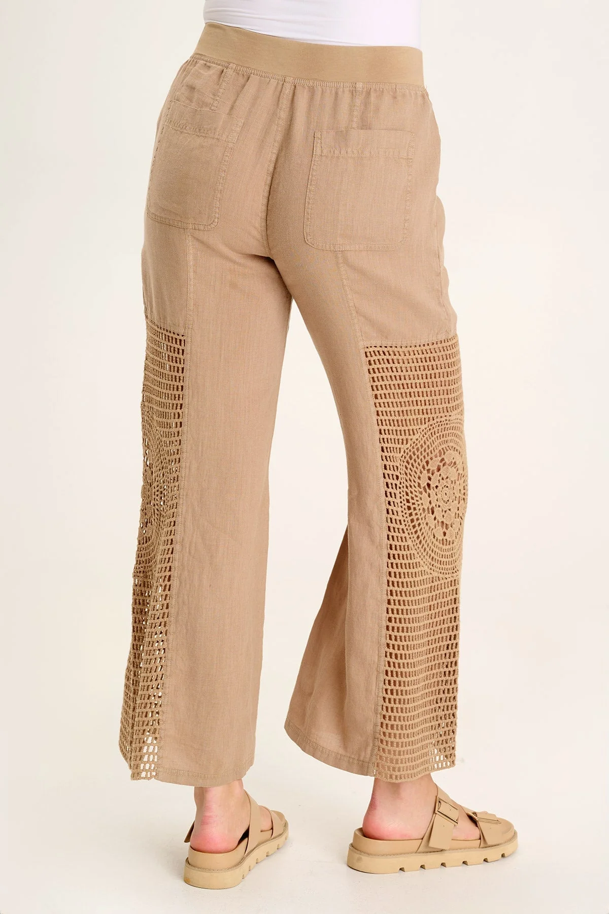 Tangent Linen/Crochet Wide Leg Pant - Shopern