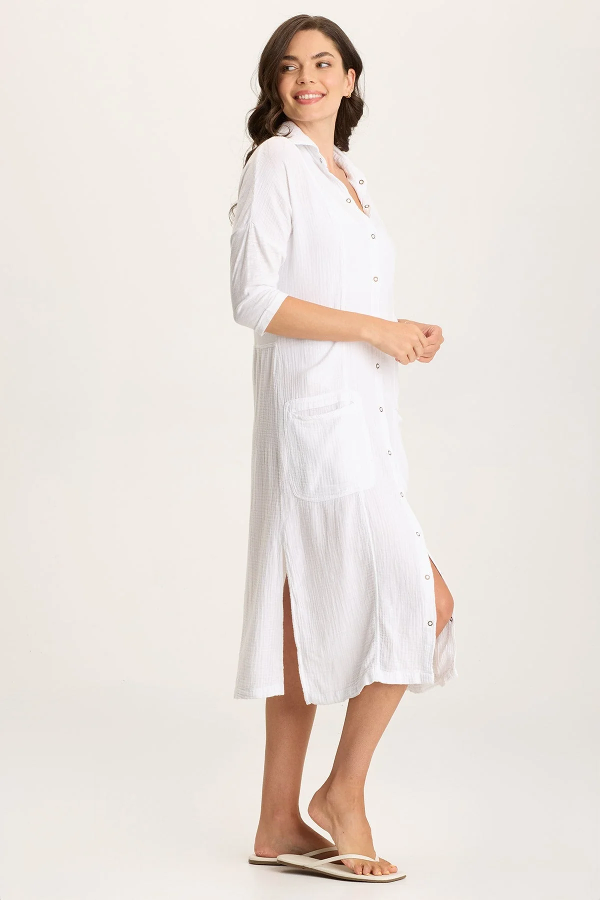 Hogue Gauze Duster Dress with Snap Front - Shopern