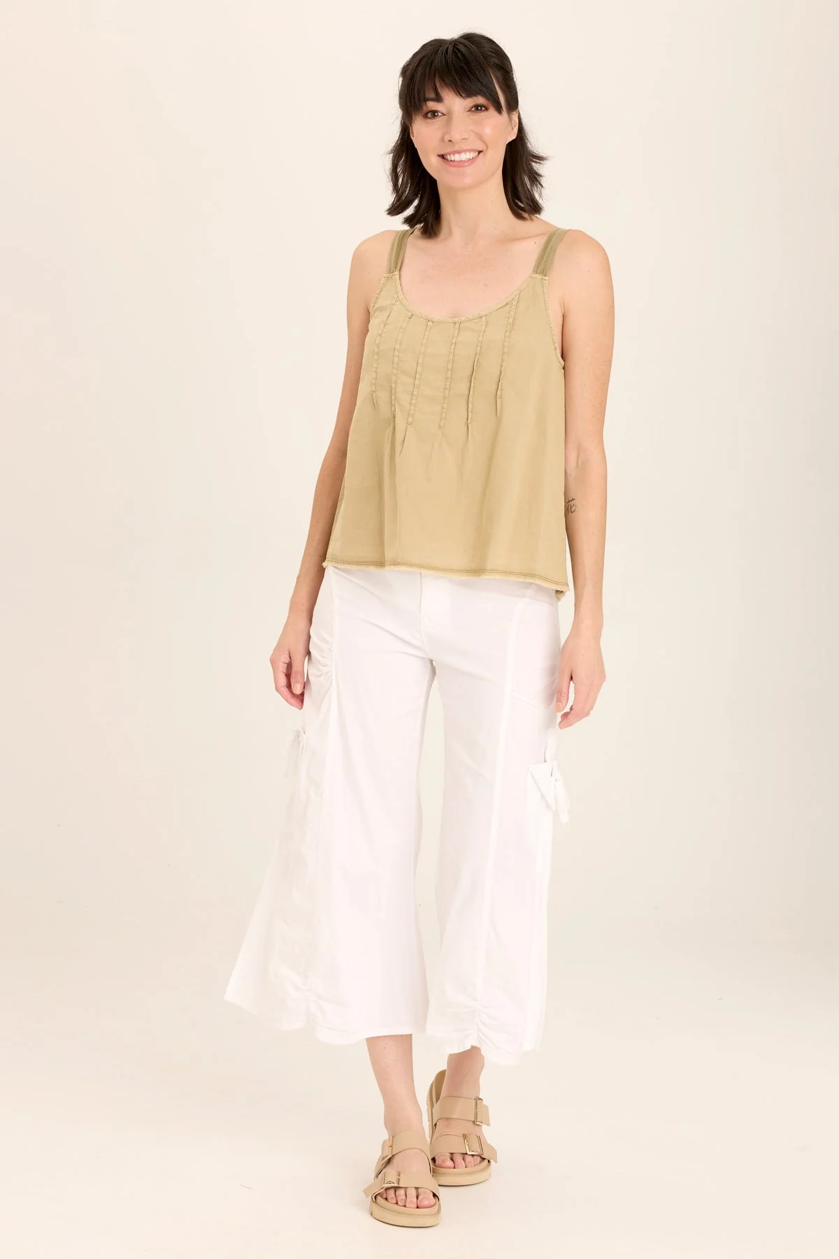 Shawnie Linen Billowy Pintuck Tank - Shopern