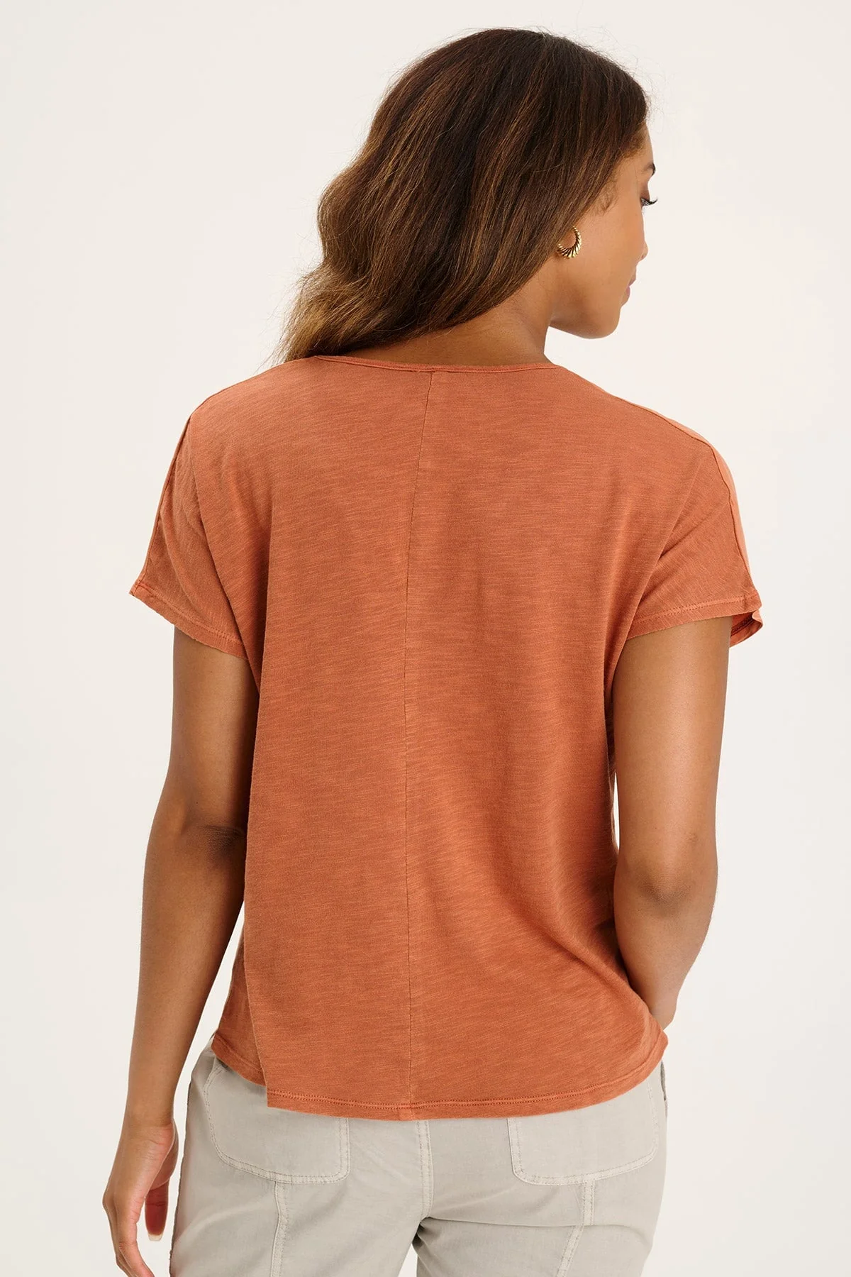 Jolina Twill V-Neck Embroidered Tee - Shopern