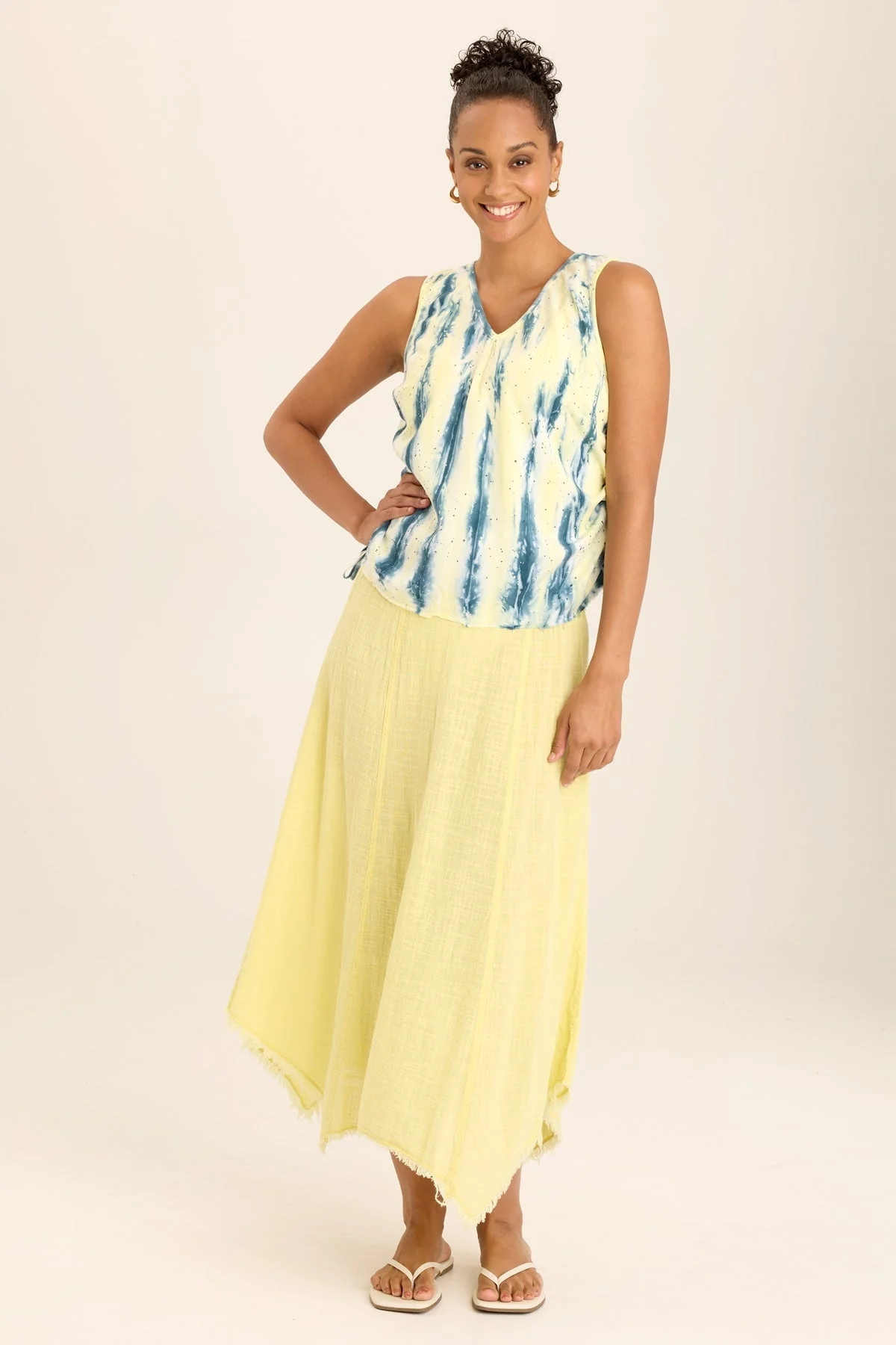 Ileana Cinched Soft Twill V-Neck Tank - Shopern