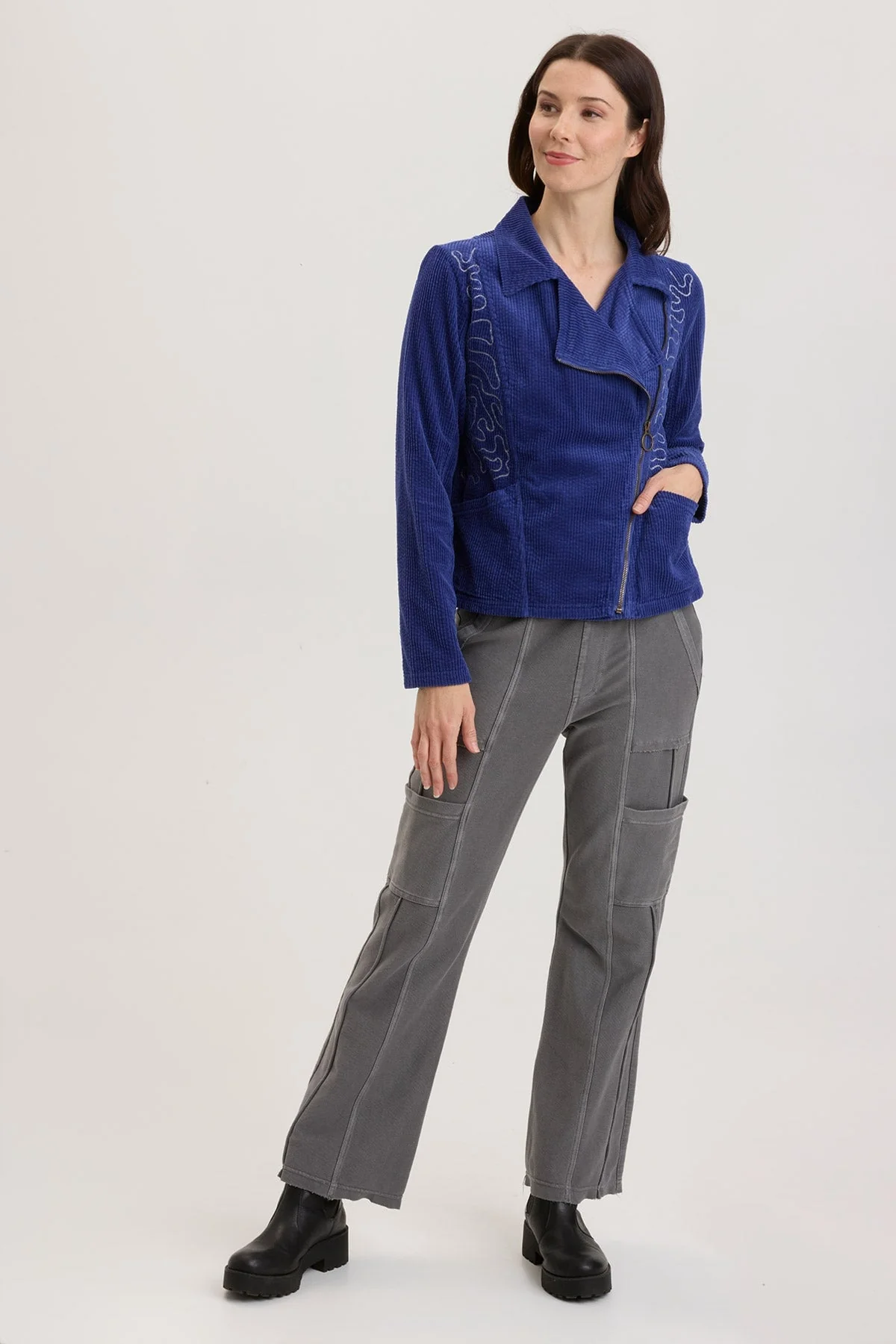 Voni Embroidered Moto Jacket - Shopern