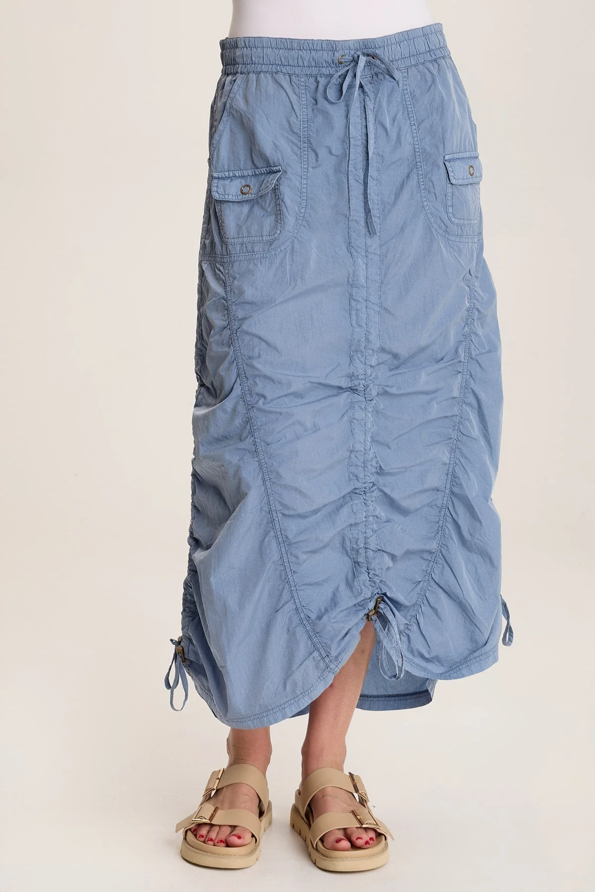 Zeno Ruched Sporty Cargo Midi Skirt - Shopern