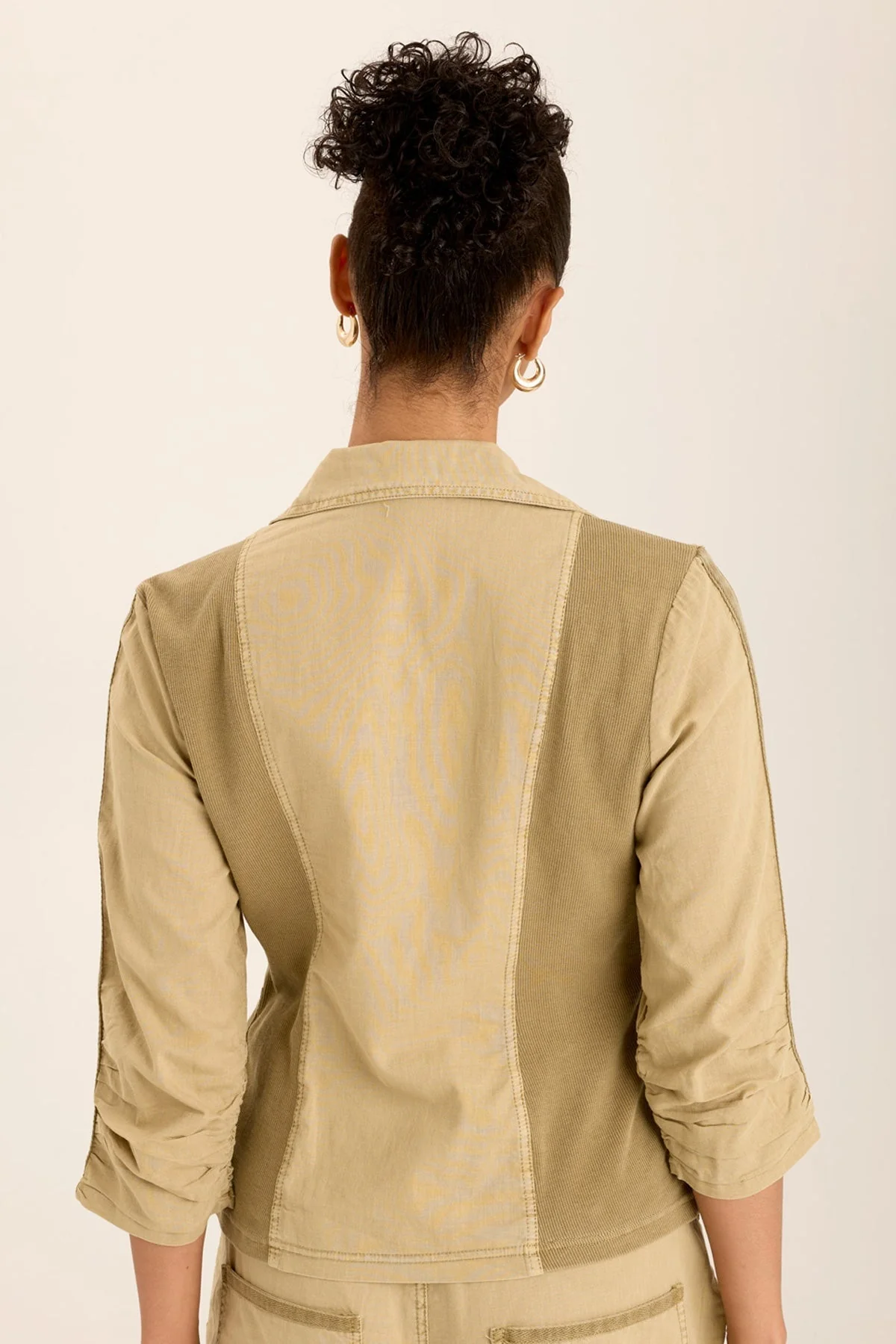 Folksy Linen/Stretch 4-Pocket Shirred Blazer - Shopern