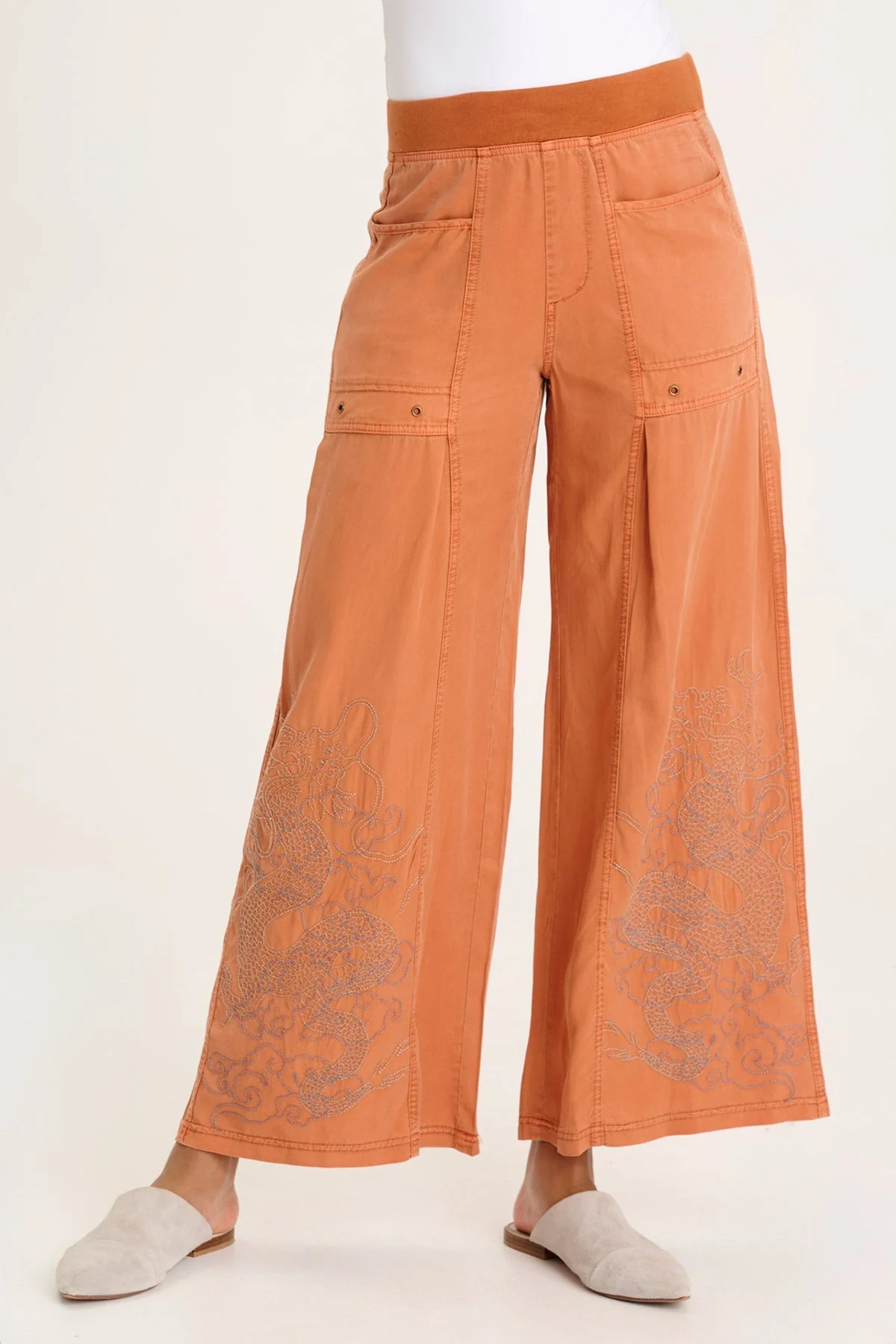 Phedora Twill Embroidered Wide Leg Pant - Shopern