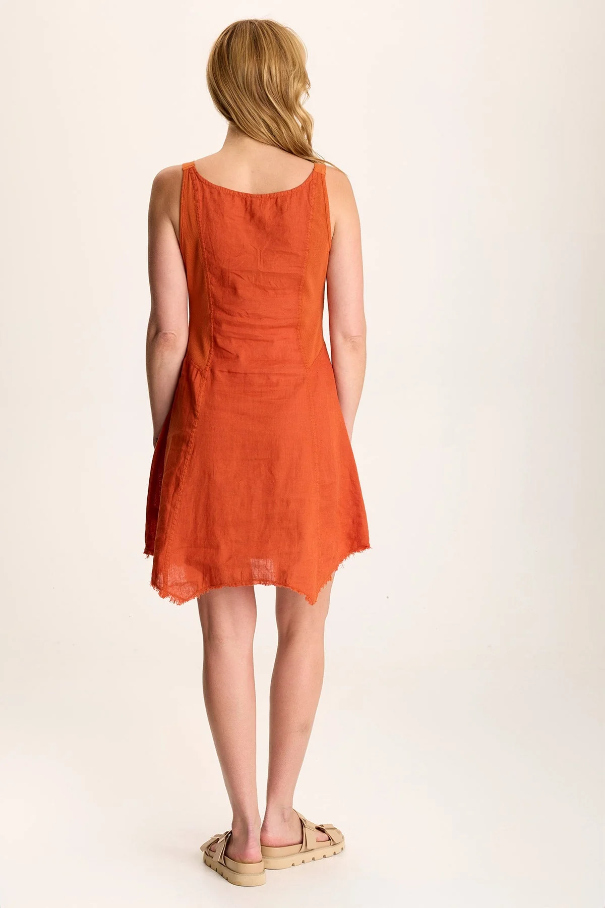 Murlie Linen Mini Dress with Sharkbite Hem - Shopern