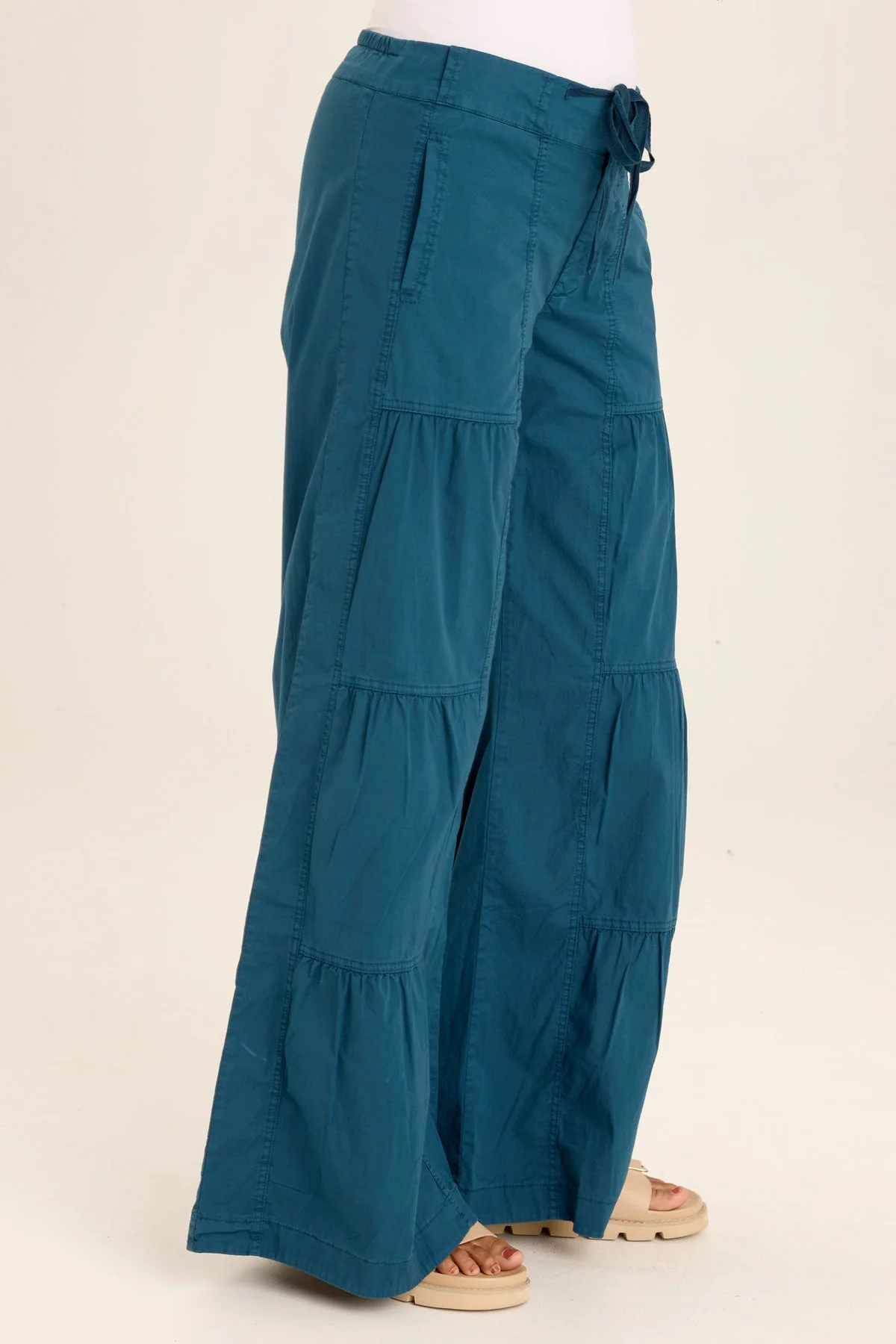 Tiered Wide Leg Drawstring Flare Ruched Pant - Shopern