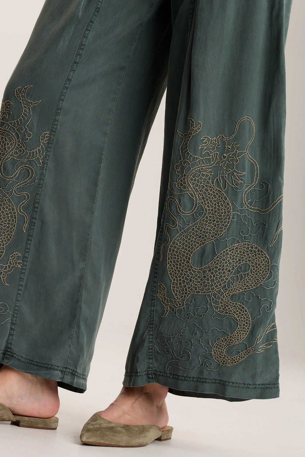 Phedora Twill Embroidered Wide Leg Pant - Shopern