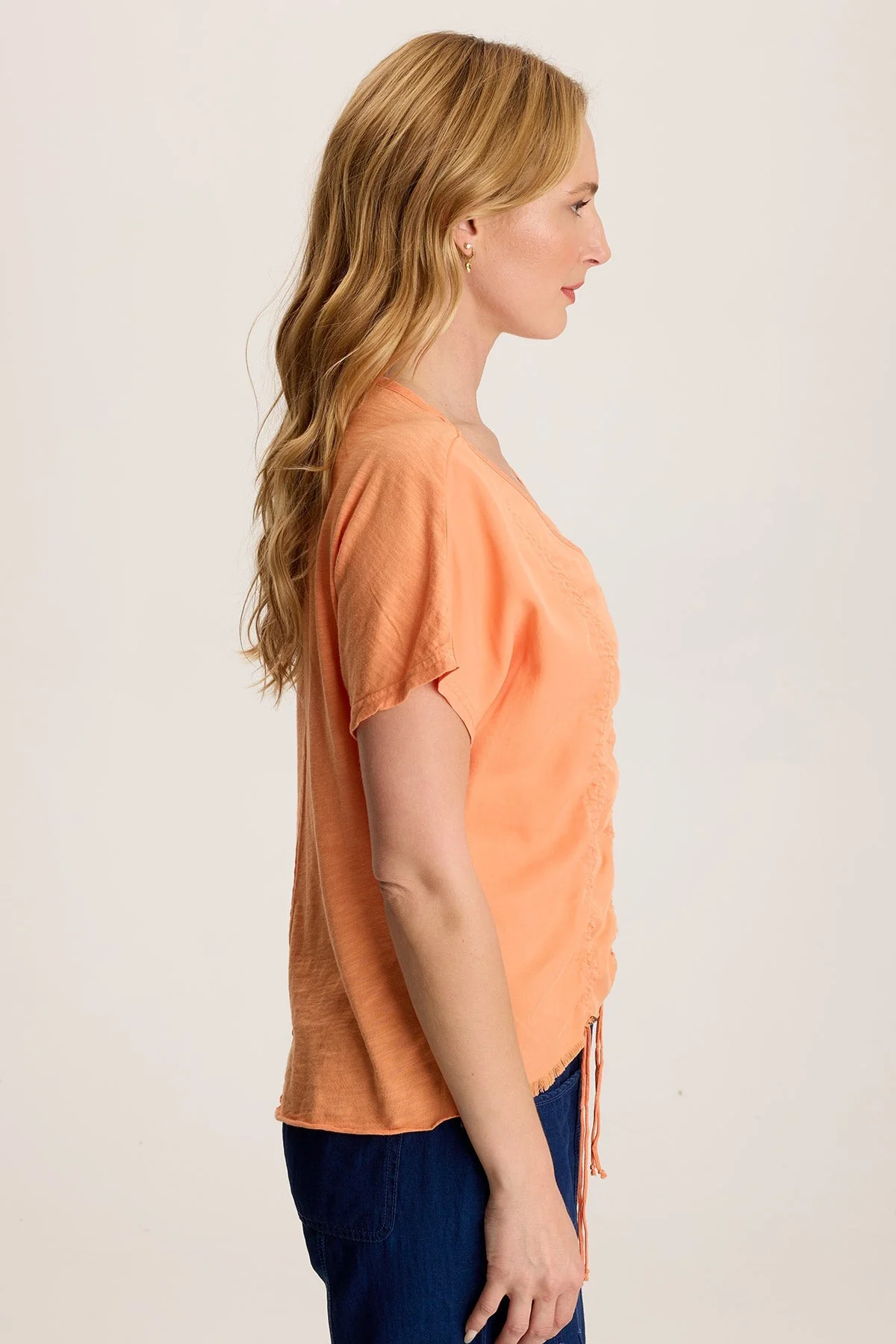 Werner Twill Ruched Cord Relaxed V-Neck Tee - Shopern