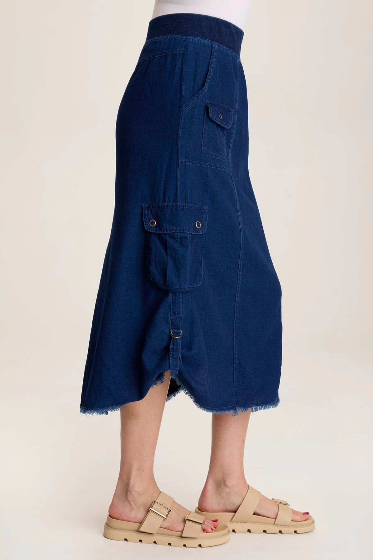 Chesney Mock-Denim Cargo Midi Skirt - Shopern