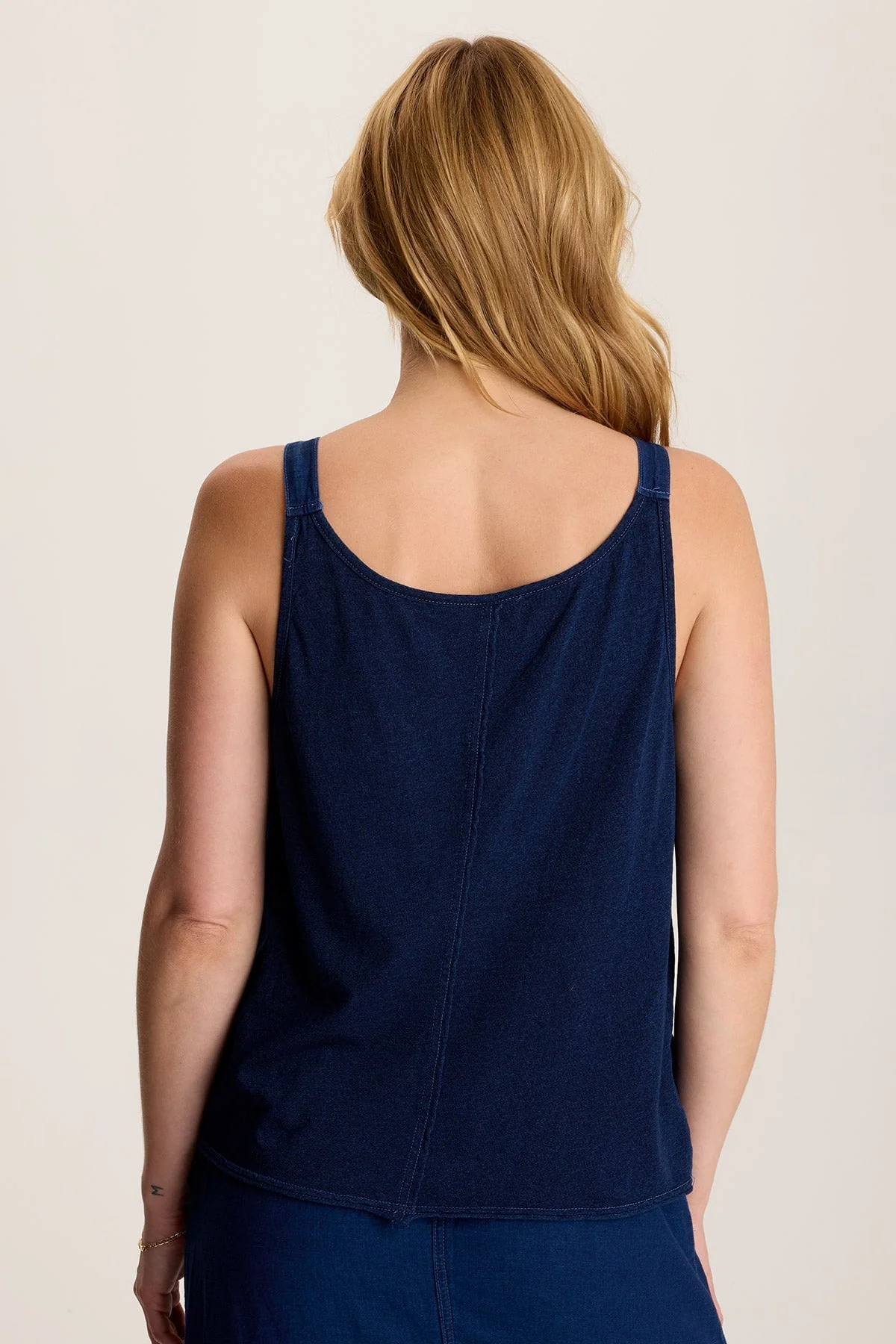 Norelle Flowy Pintuck Mock-Denim Twill Tank - Shopern