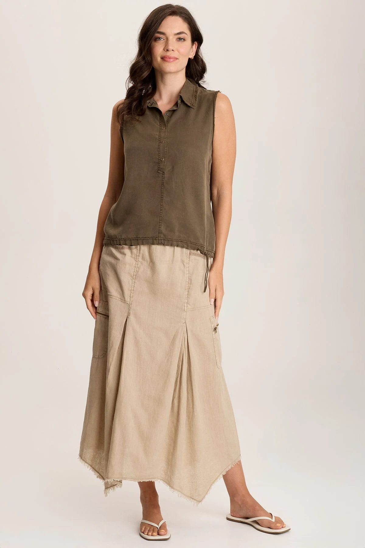 Rein Sleeveless Polo with Snap Front & Cinched Hem - Shopern