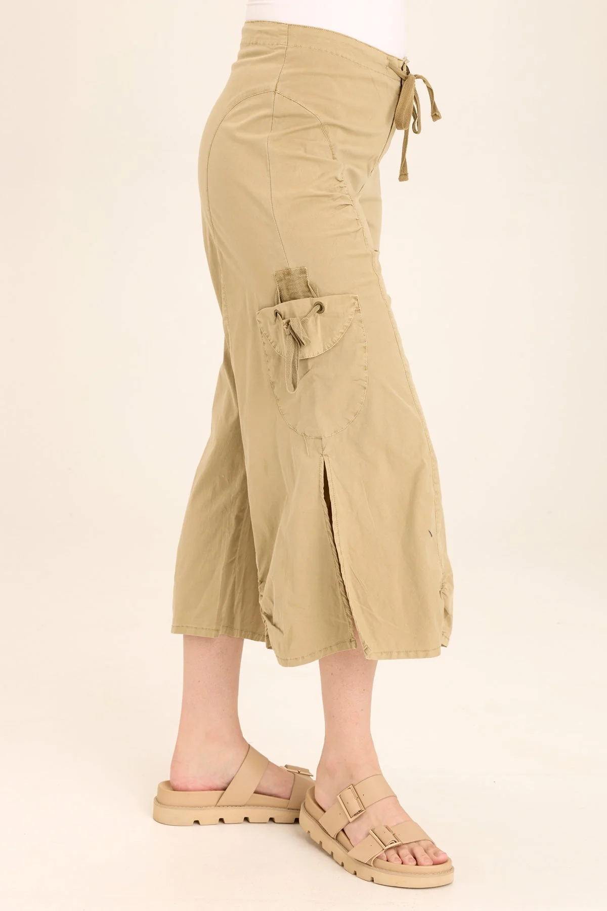 Split Wide-Leg Cargo Gaucho Crop - Shopern