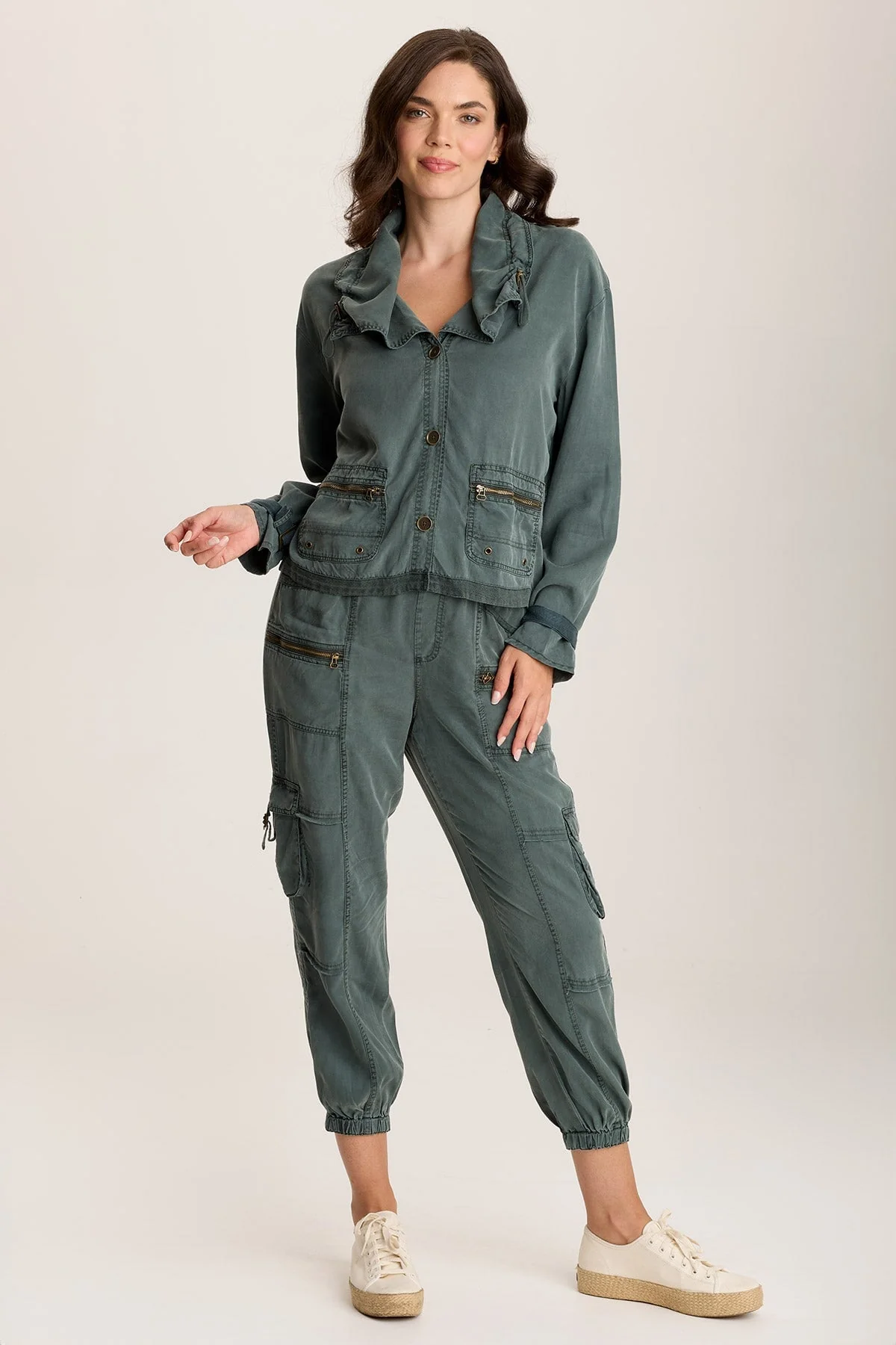 Oziel Twill Utility Jacket with Drawstring Collar - Shopern