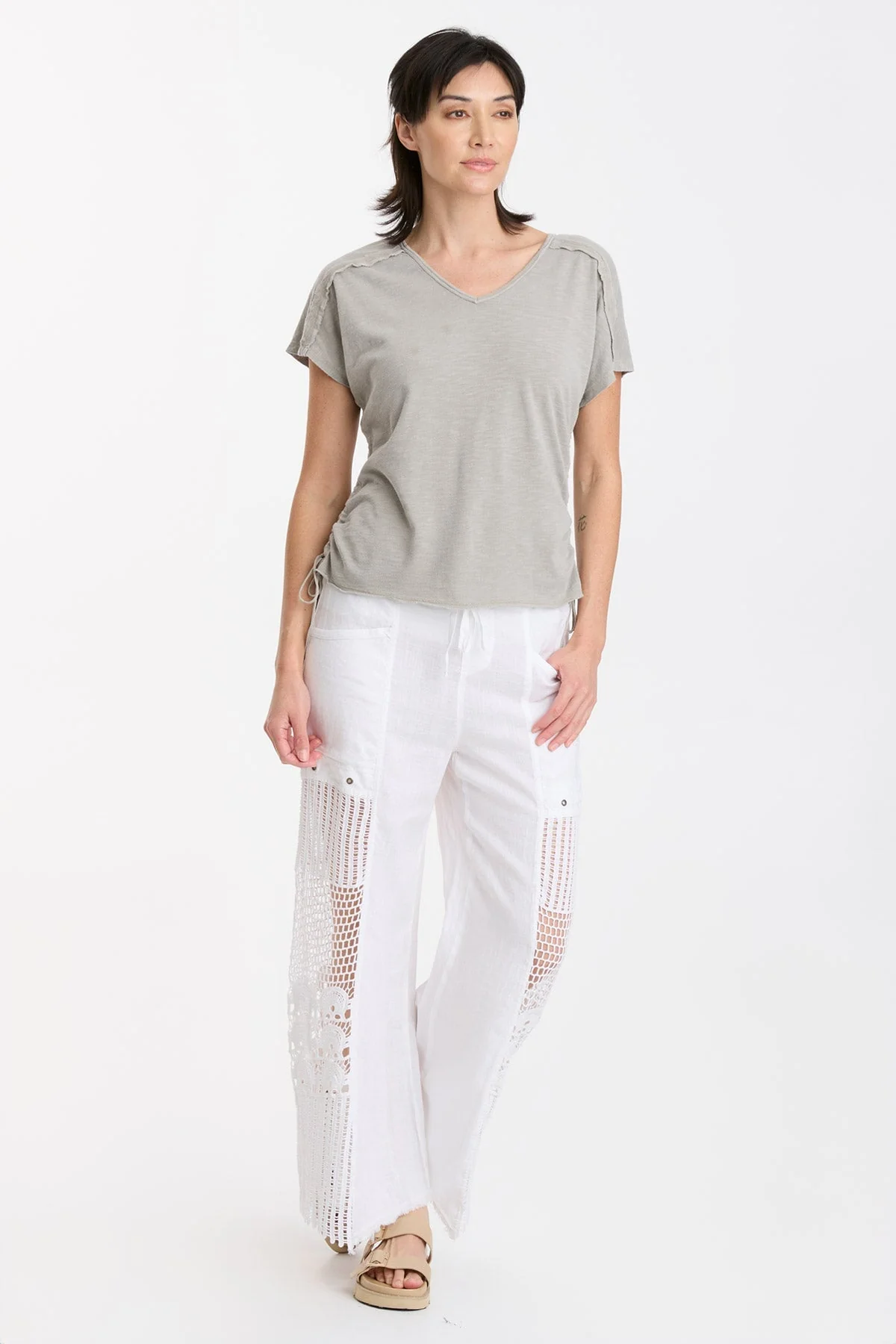 Diggory Cinched Cord V-Neck Jersey Tee - Shopern