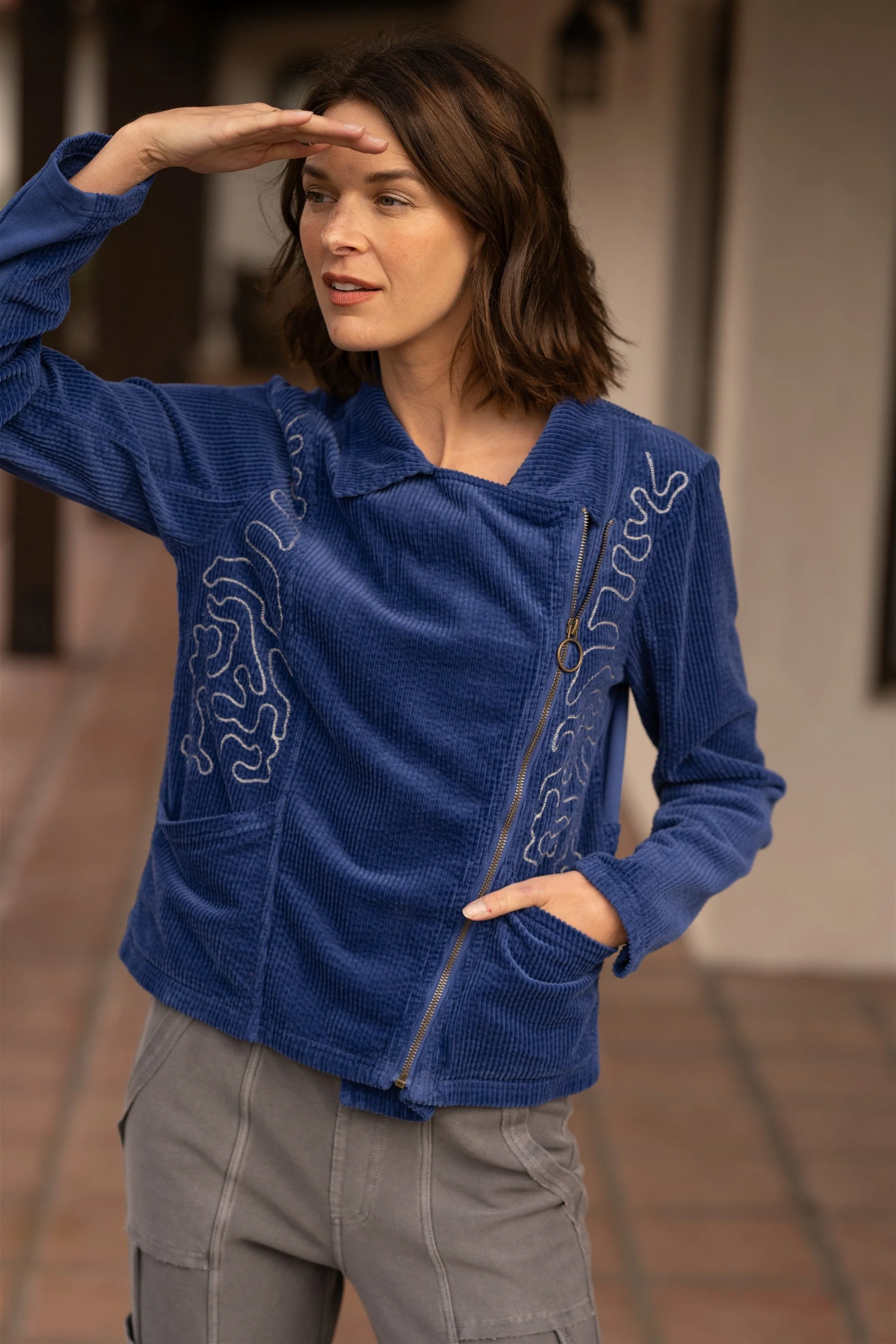 Voni Embroidered Moto Jacket - Shopern