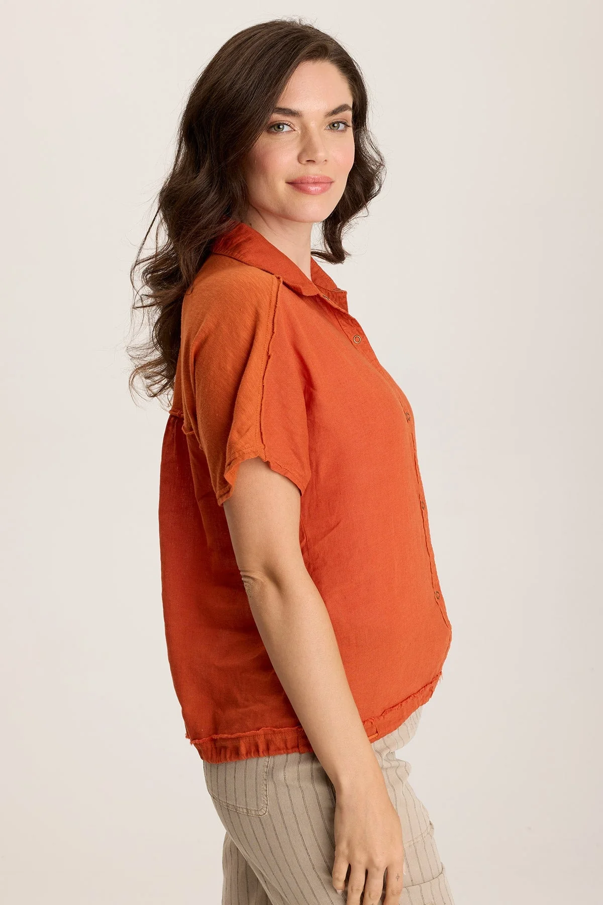 Inola Linen Cinched Button-Up Top - Shopern