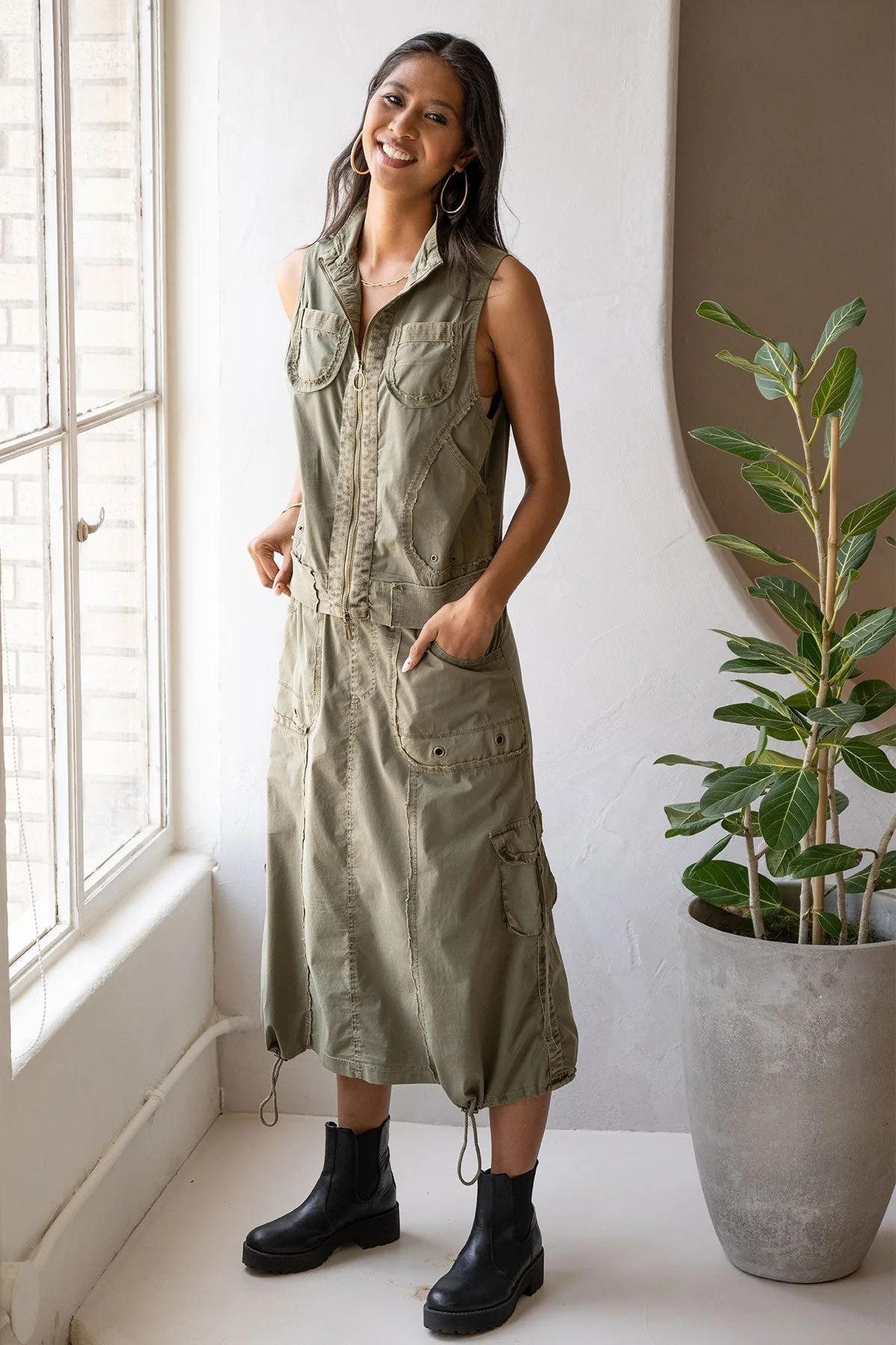 Grindelle Cargo Vest in Poplin and Jersey - Shopern