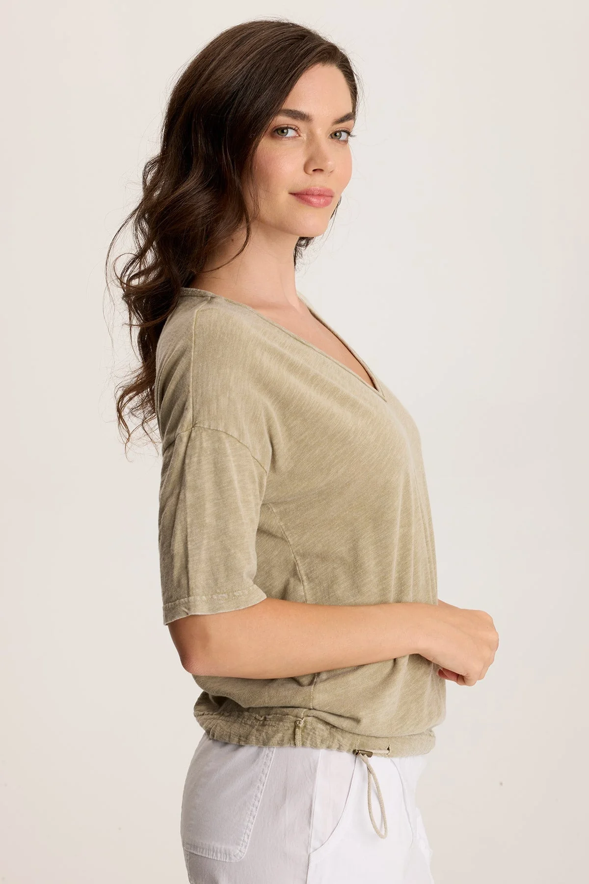 Rajni V-Neck Cinchable Hem Tee - Shopern
