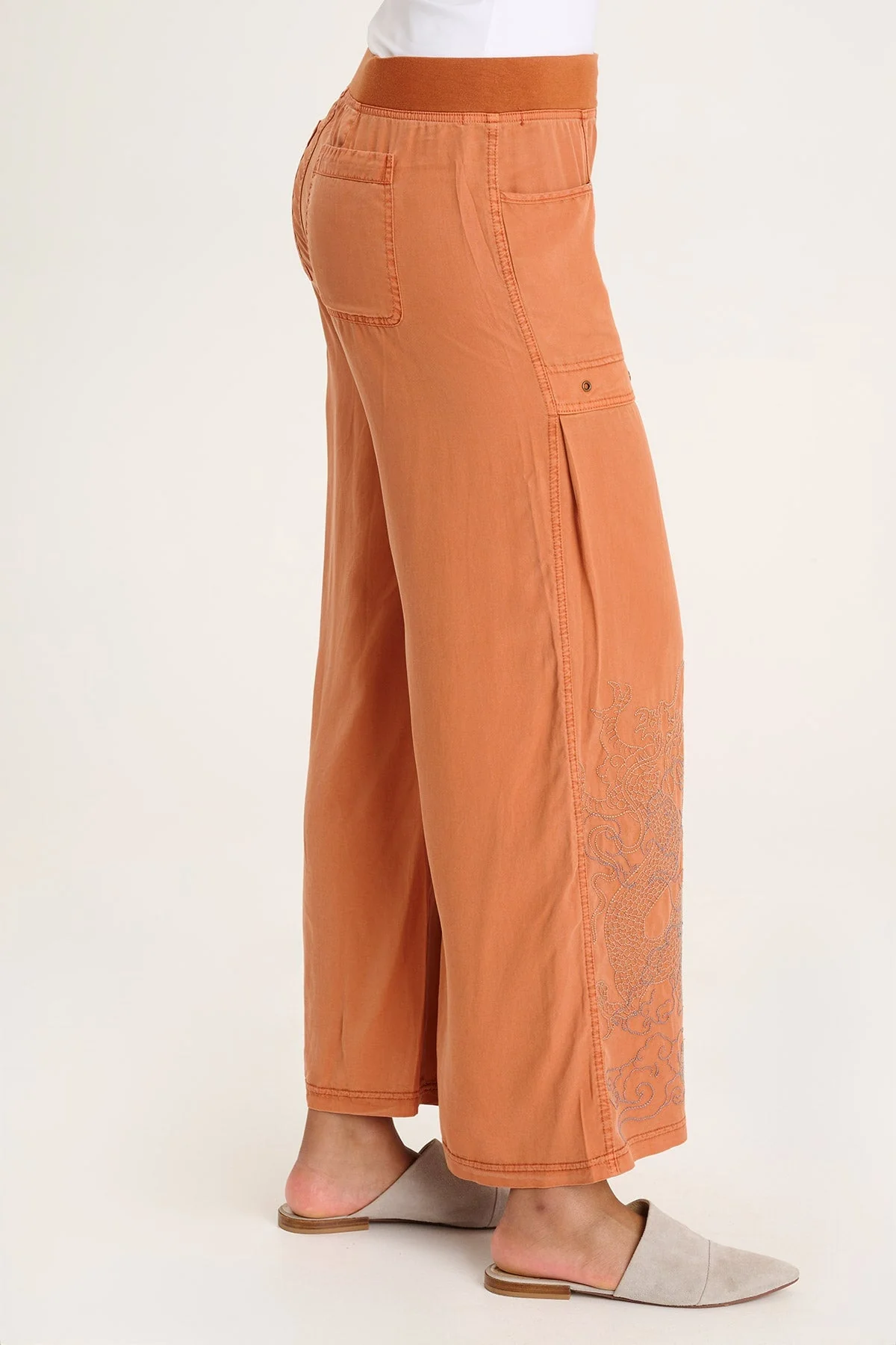 Phedora Twill Embroidered Wide Leg Pant - Shopern