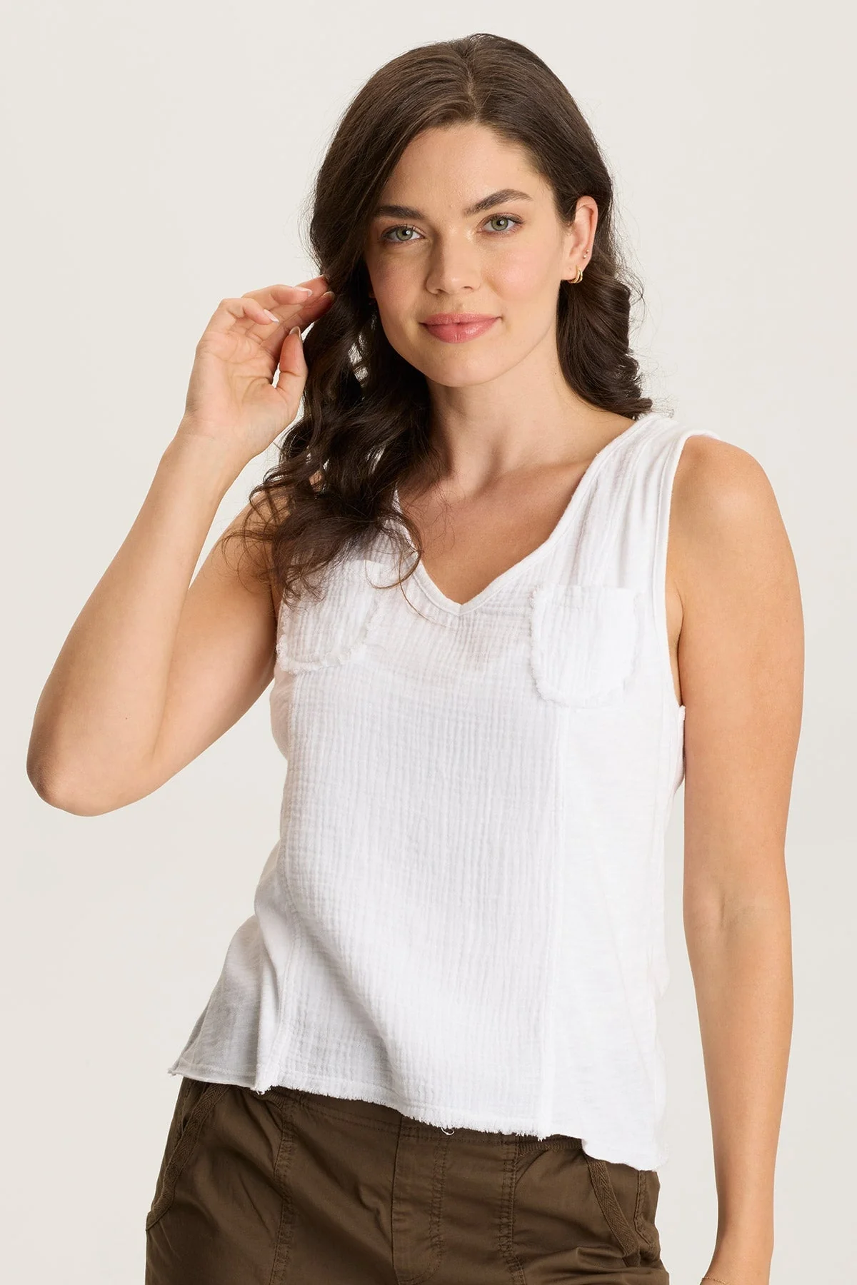 Kirkley Gauze/Jersey V-Neck Tank - Shopern