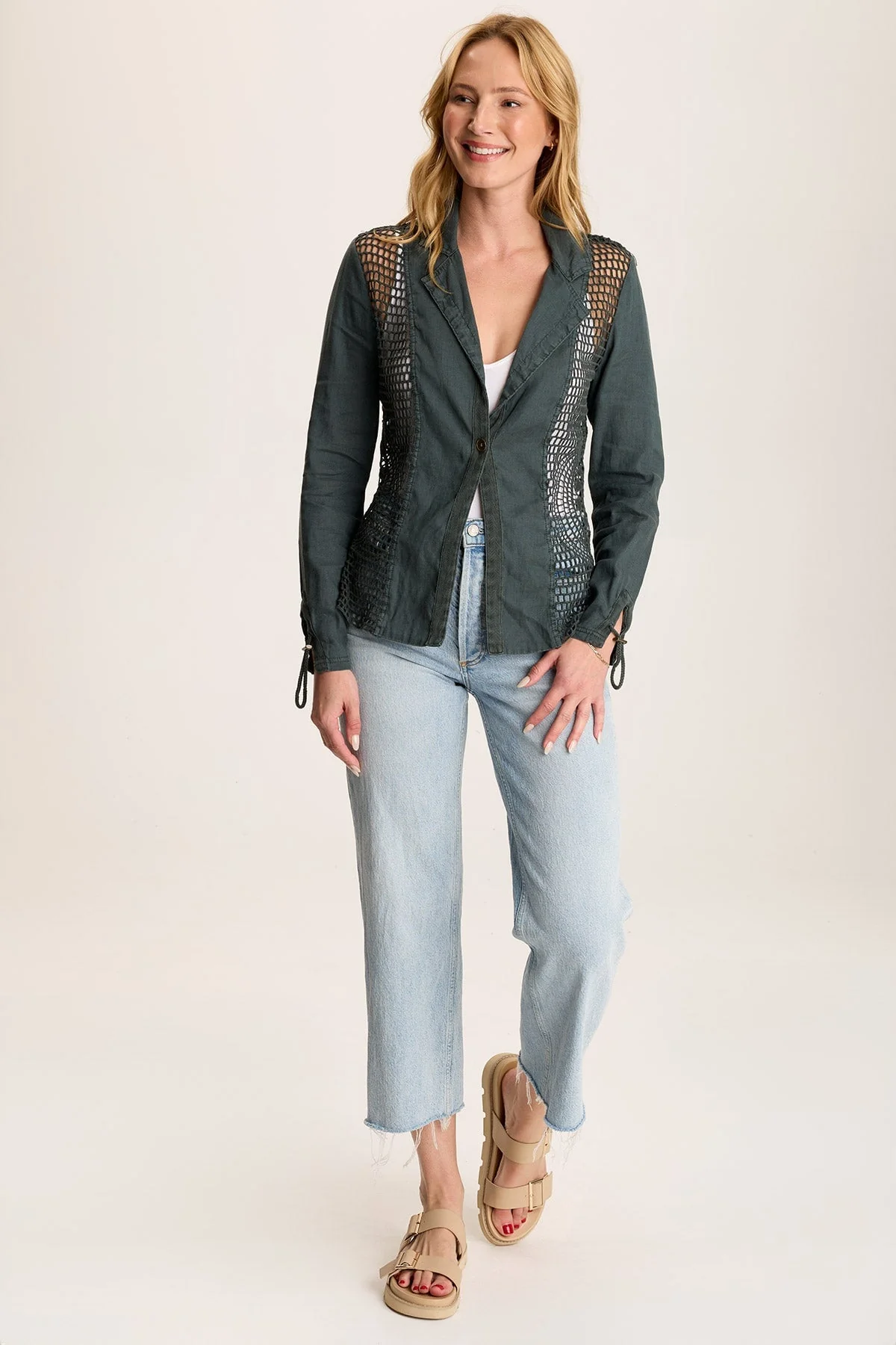 Contessa Linen Blazer with Crochet Insets - Shopern