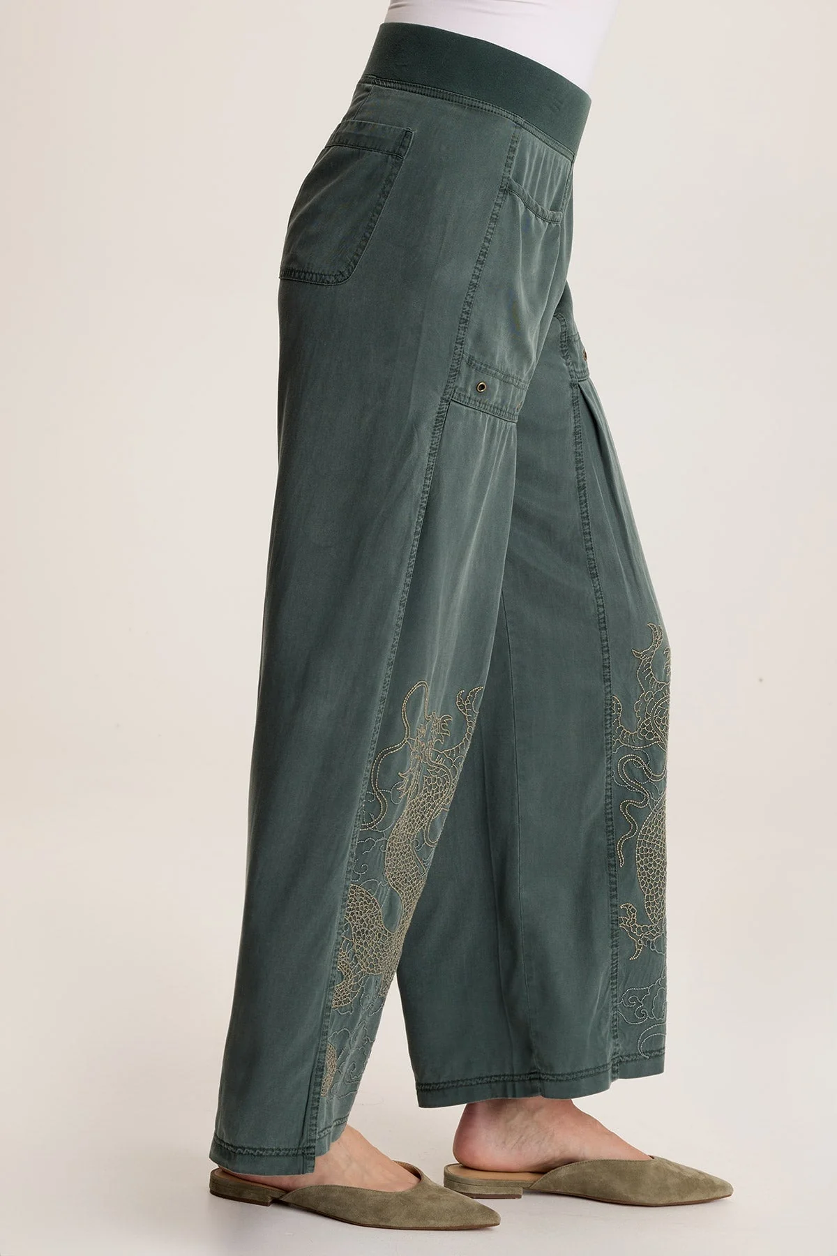 Phedora Twill Embroidered Wide Leg Pant - Shopern
