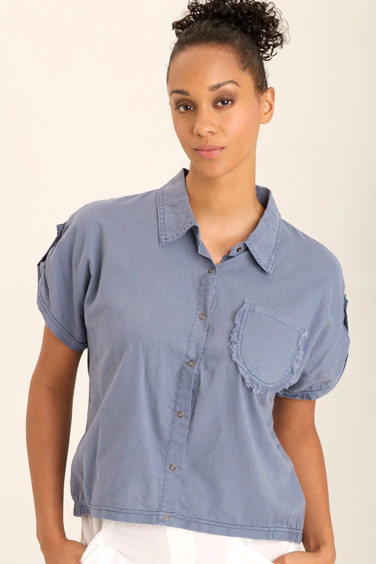 Abner Linen/Jersey Button-Up Top - Shopern