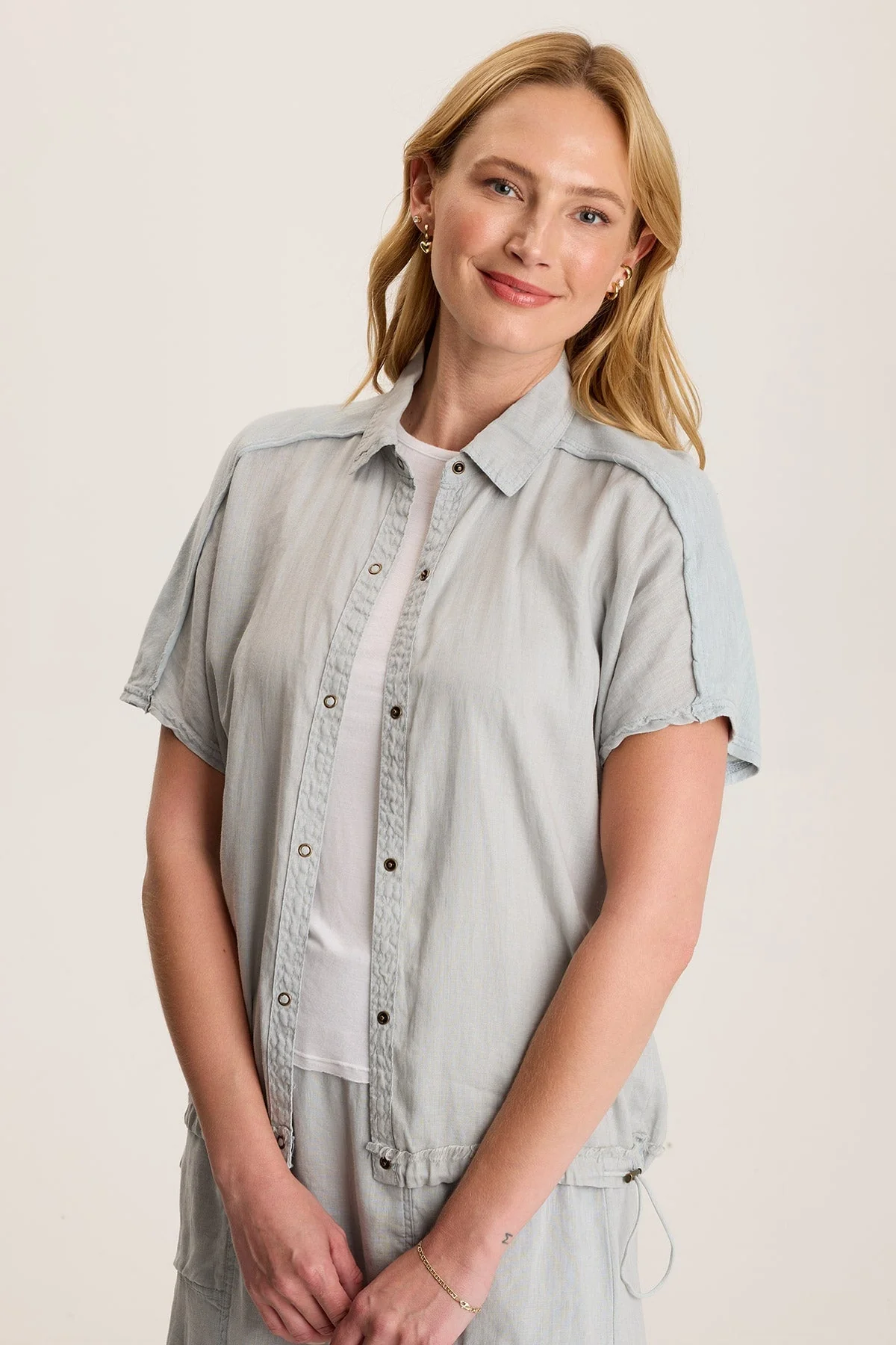 Inola Linen Cinched Button-Up Top - Shopern