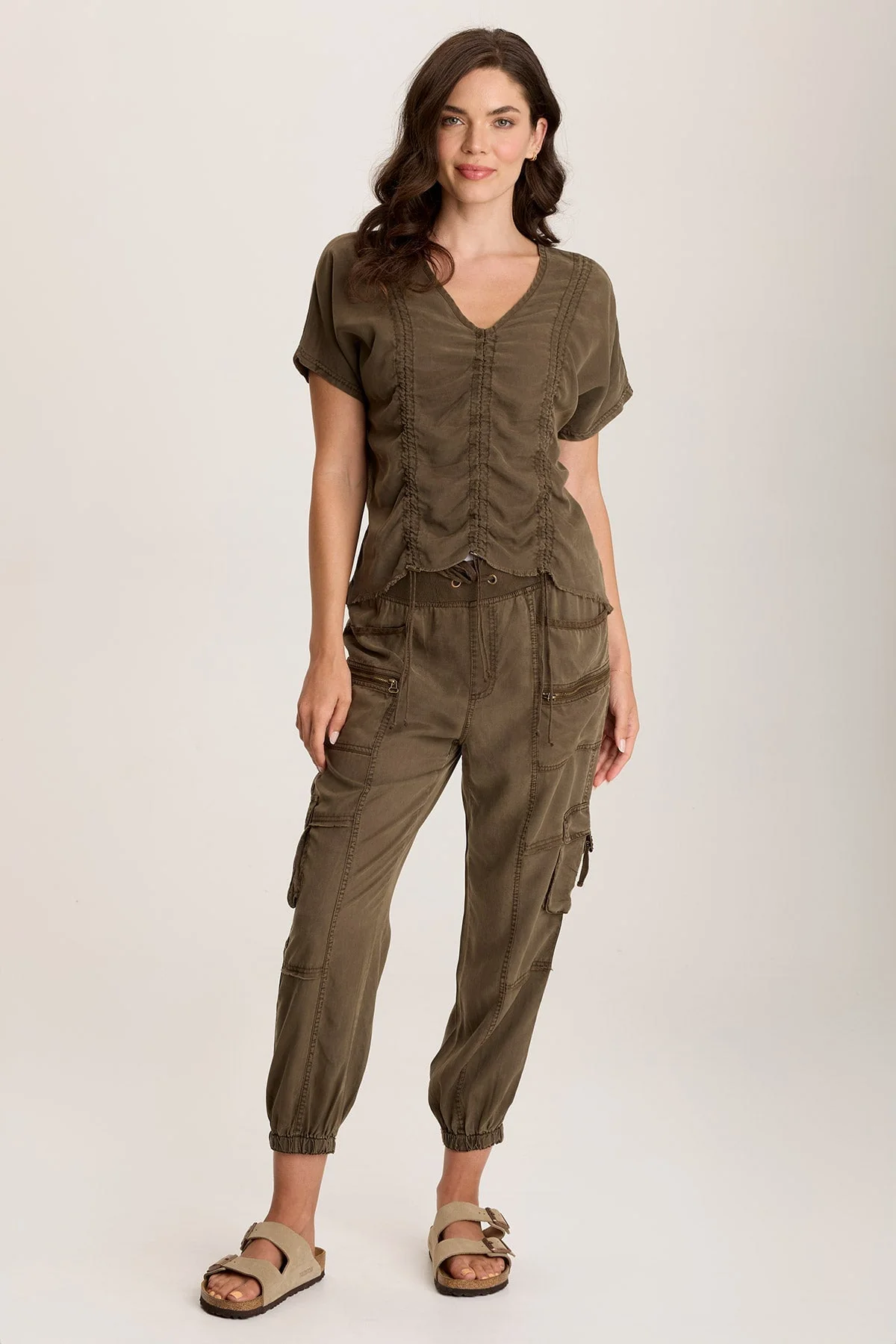 Werner Twill Ruched Cord Relaxed V-Neck Tee - Shopern