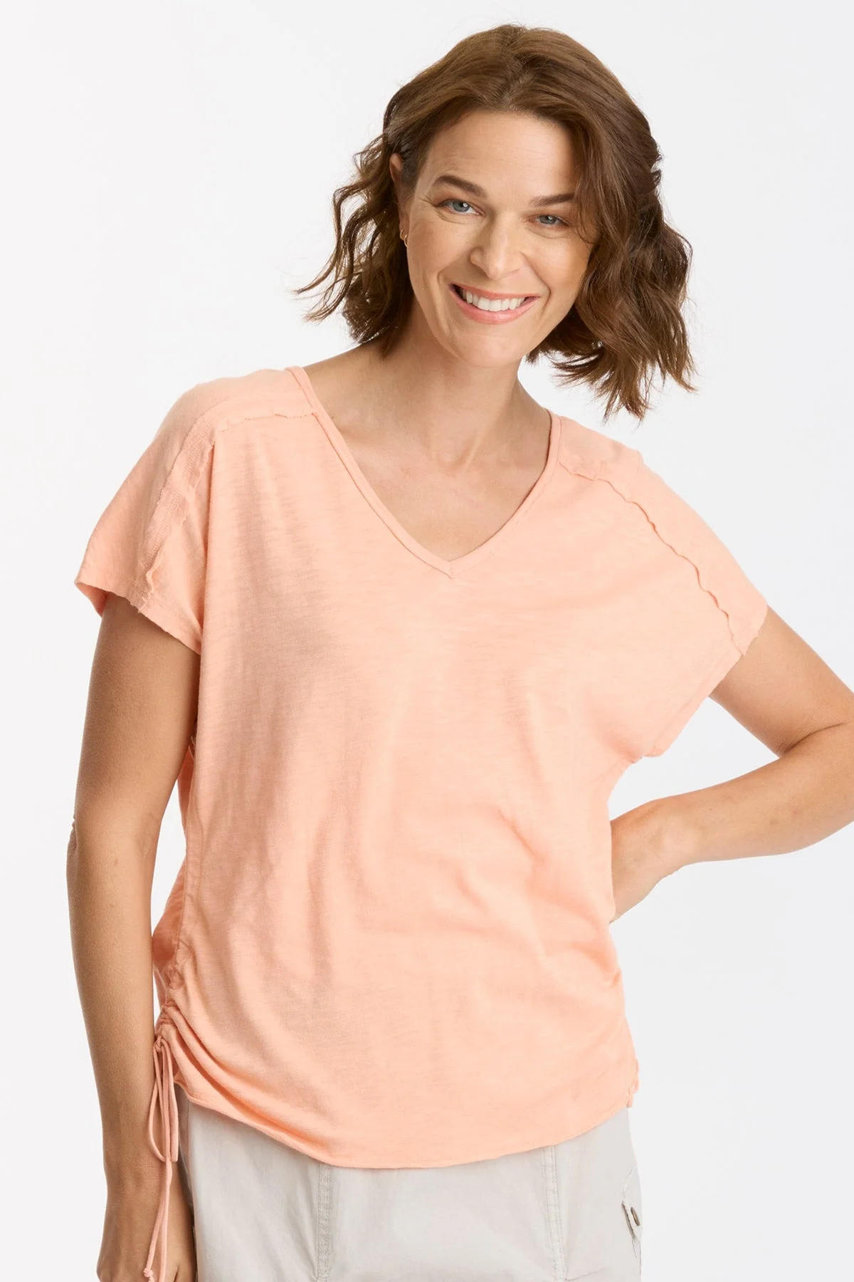 Diggory Cinched Cord V-Neck Jersey Tee - Shopern