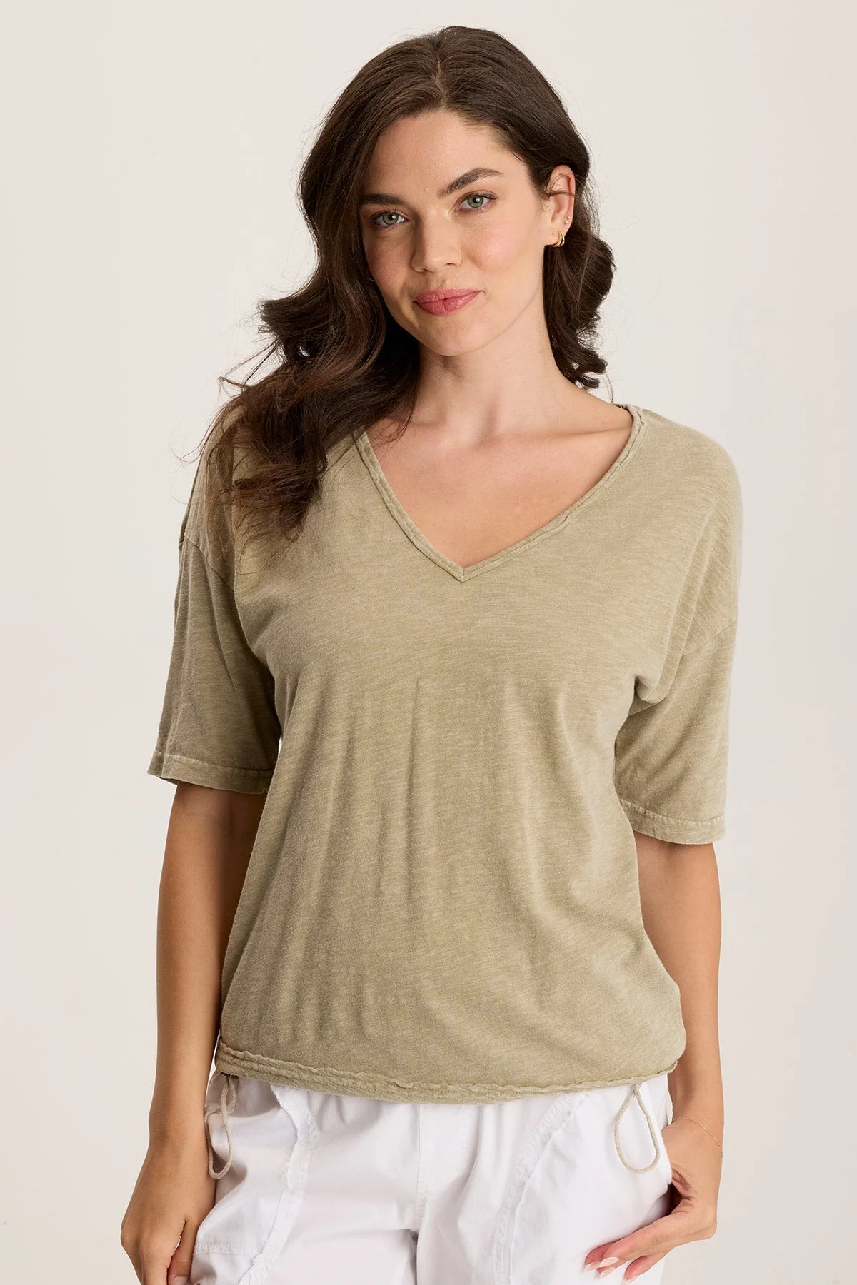 Rajni V-Neck Cinchable Hem Tee - Shopern