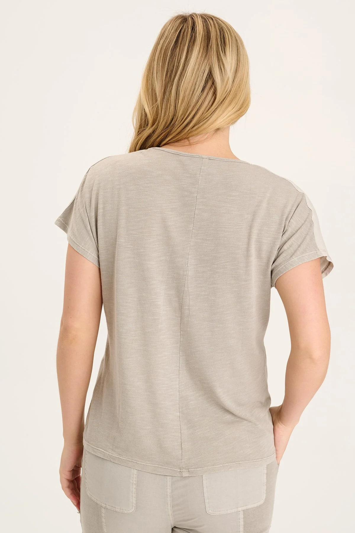 Jolina Twill V-Neck Embroidered Tee - Shopern