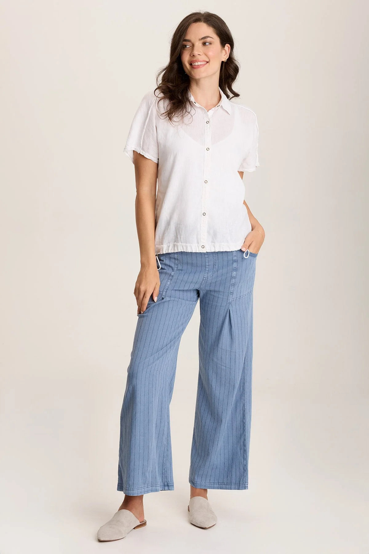 Laughlin Striped Linen Wide Leg Pant - Shopern