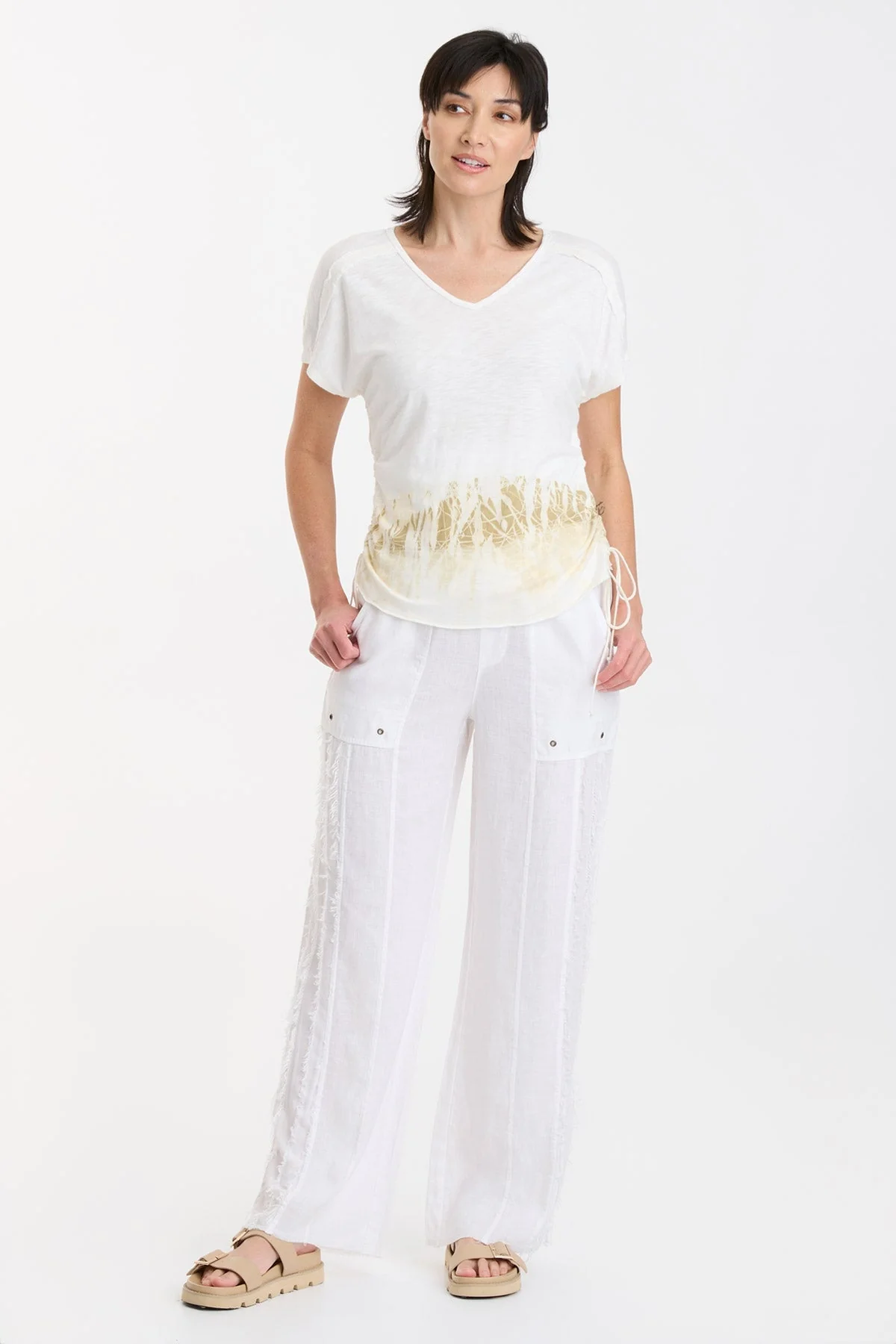 Diggory Cinched Cord V-Neck Jersey Tee - Shopern