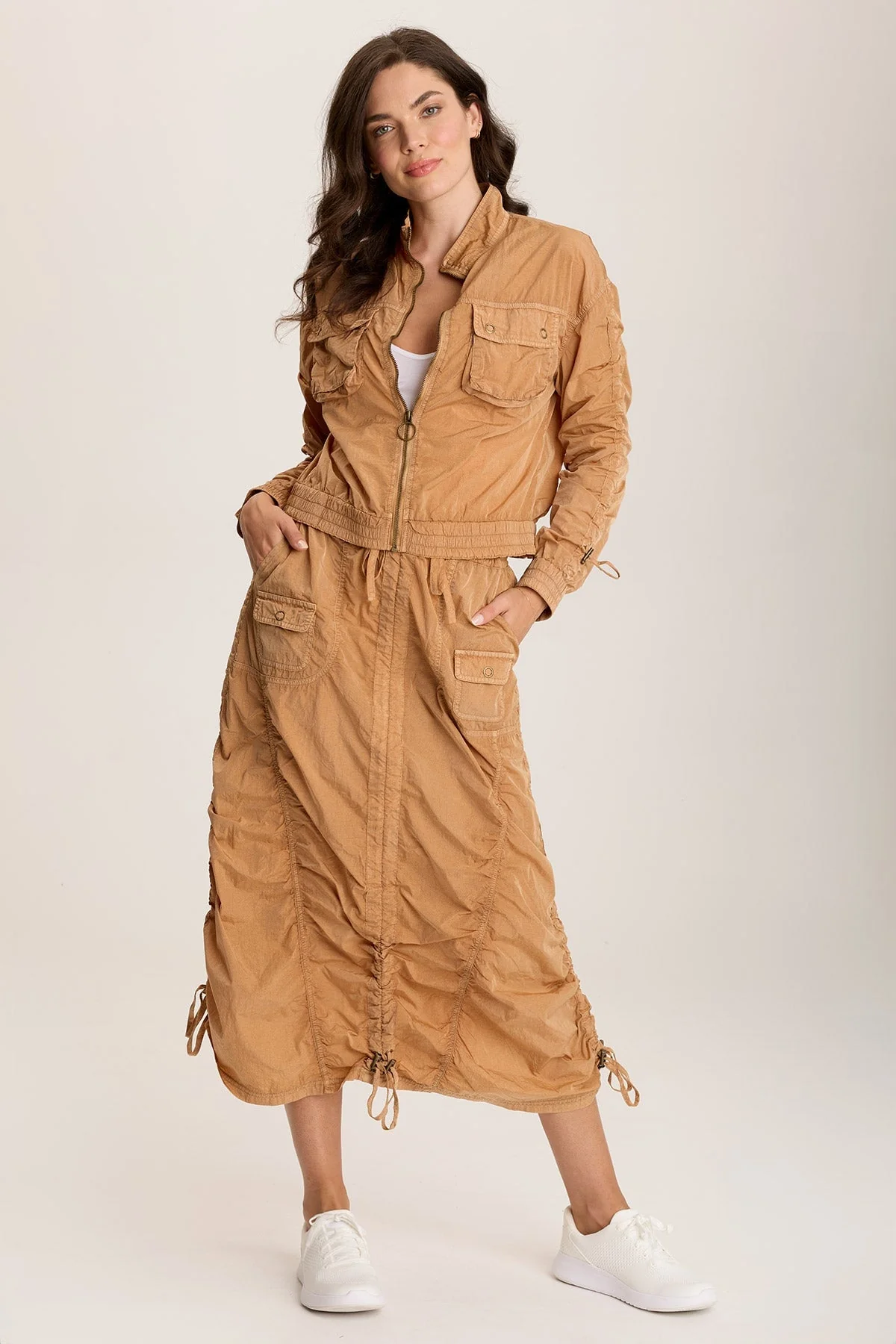 Zeno Ruched Sporty Cargo Midi Skirt - Shopern