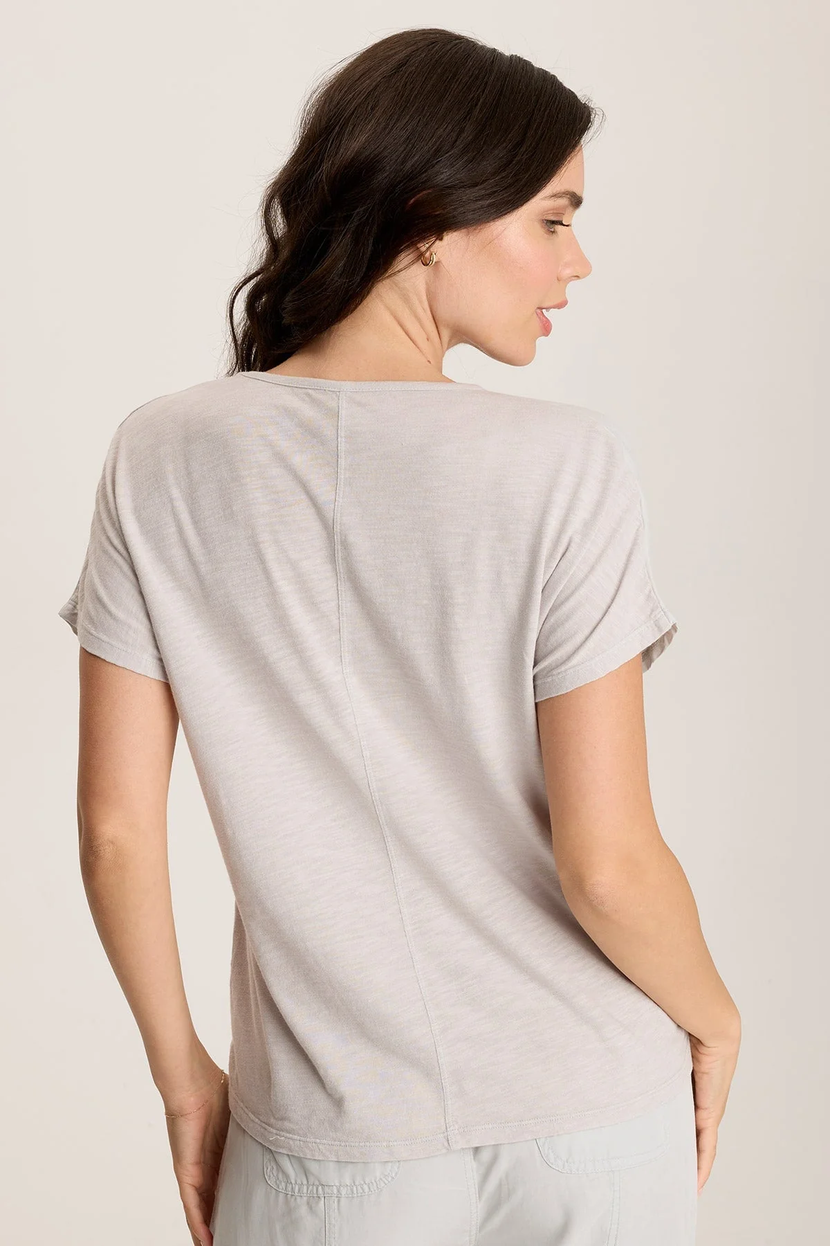 Jolina Twill V-Neck Embroidered Tee - Shopern
