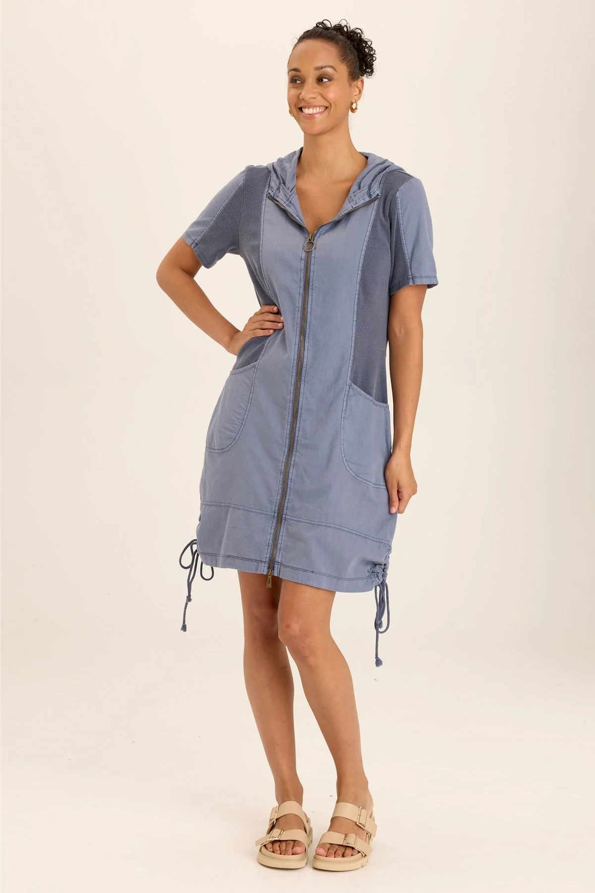 Lenchen Linen/Stretch Hooded Mini Jacket-Dress - Shopern