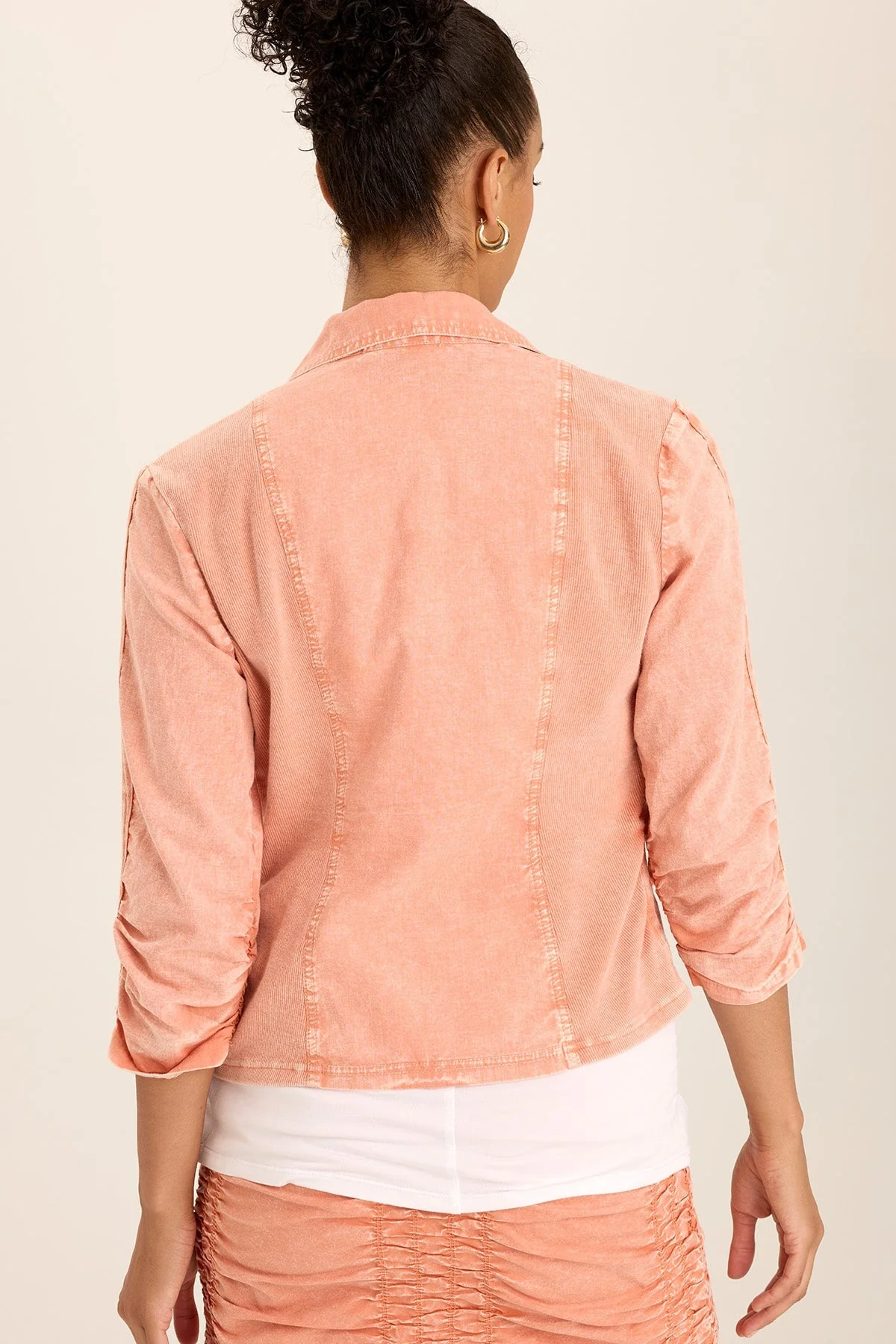 Folksy Linen/Stretch 4-Pocket Shirred Blazer - Shopern