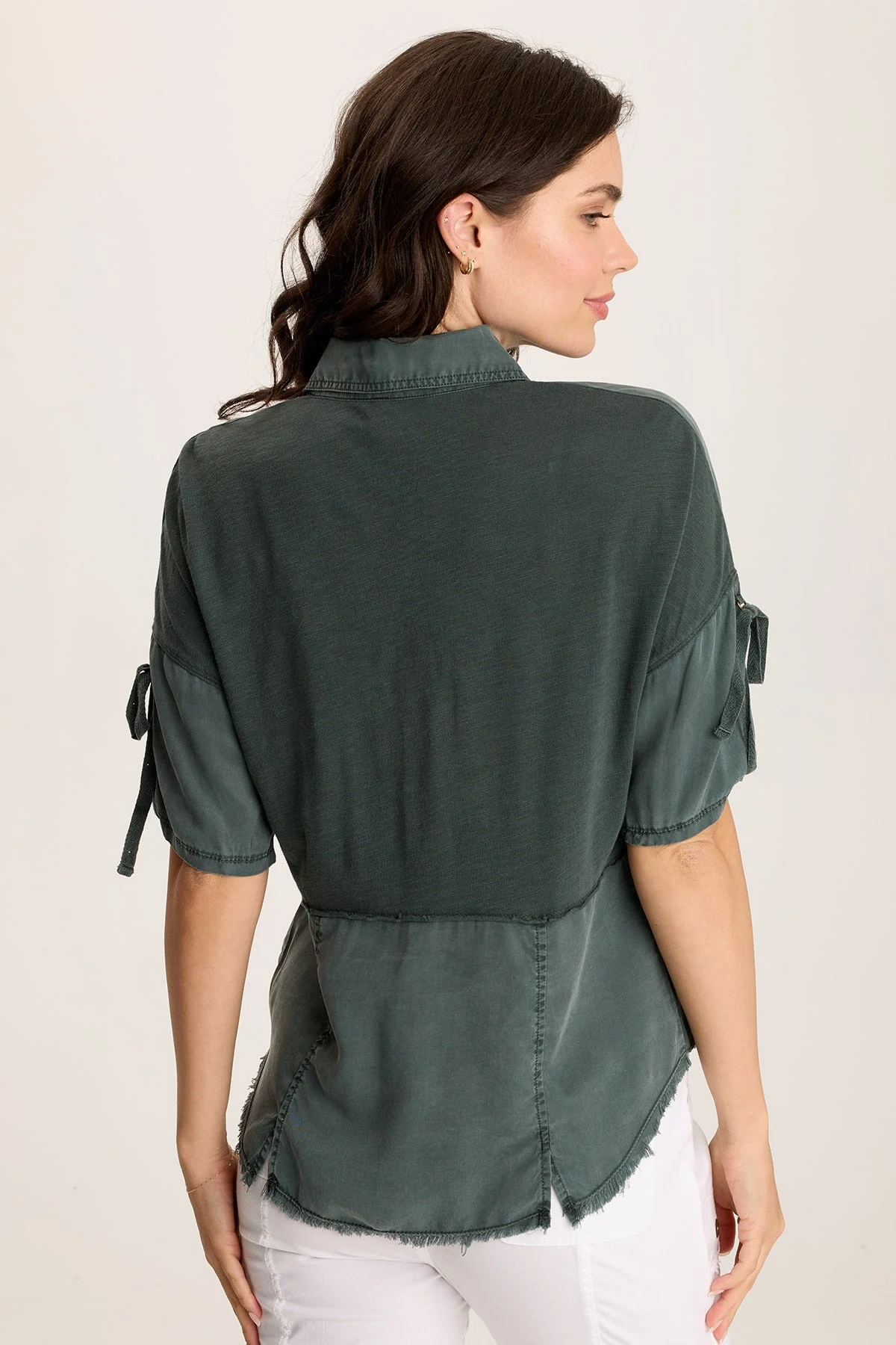 Vinton Twill Jersey Button-Up Collared Top - Shopern