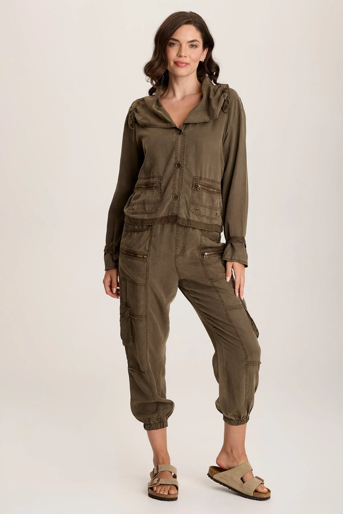 Oziel Twill Utility Jacket with Drawstring Collar - Shopern