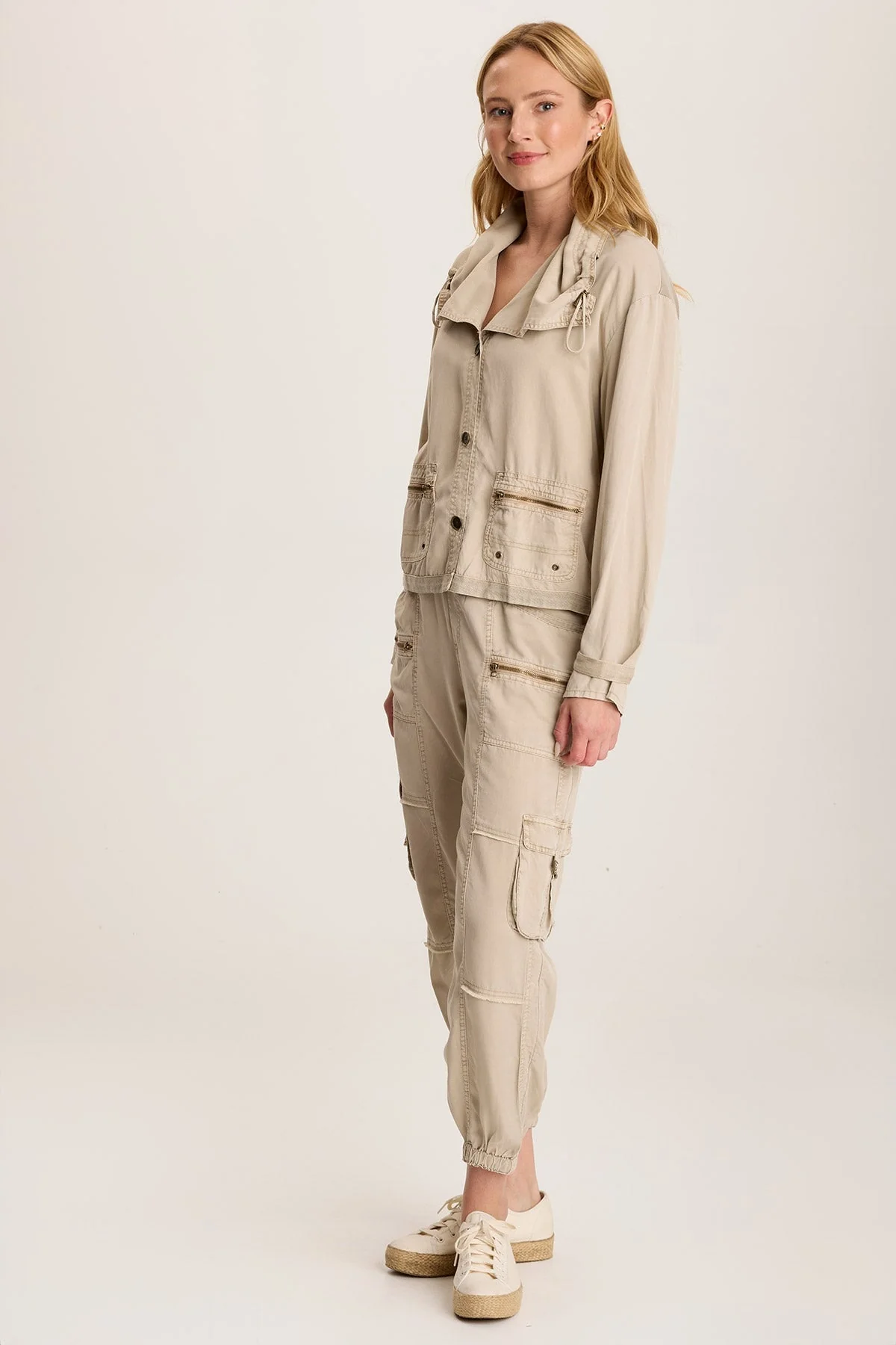 Oziel Twill Utility Jacket with Drawstring Collar - Shopern