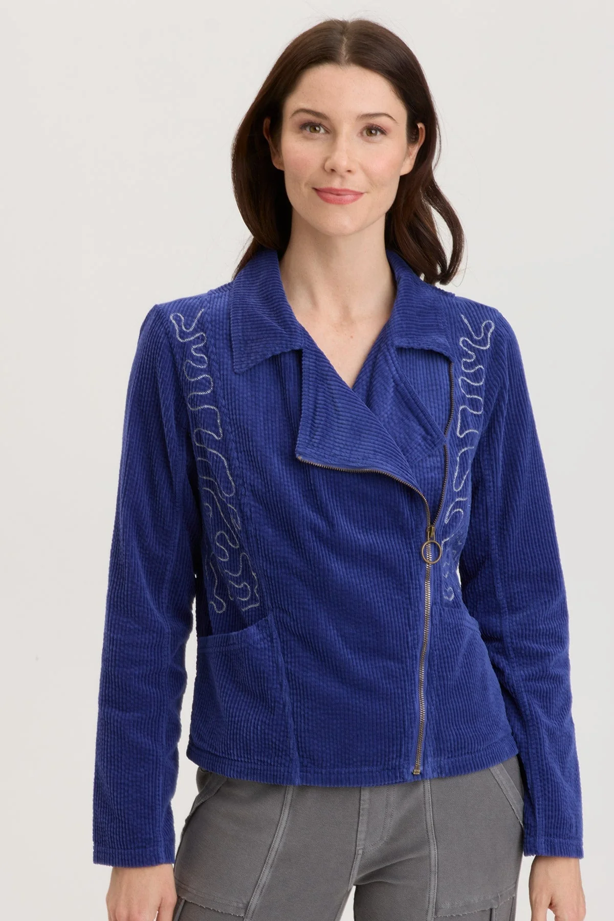 Voni Embroidered Moto Jacket - Shopern