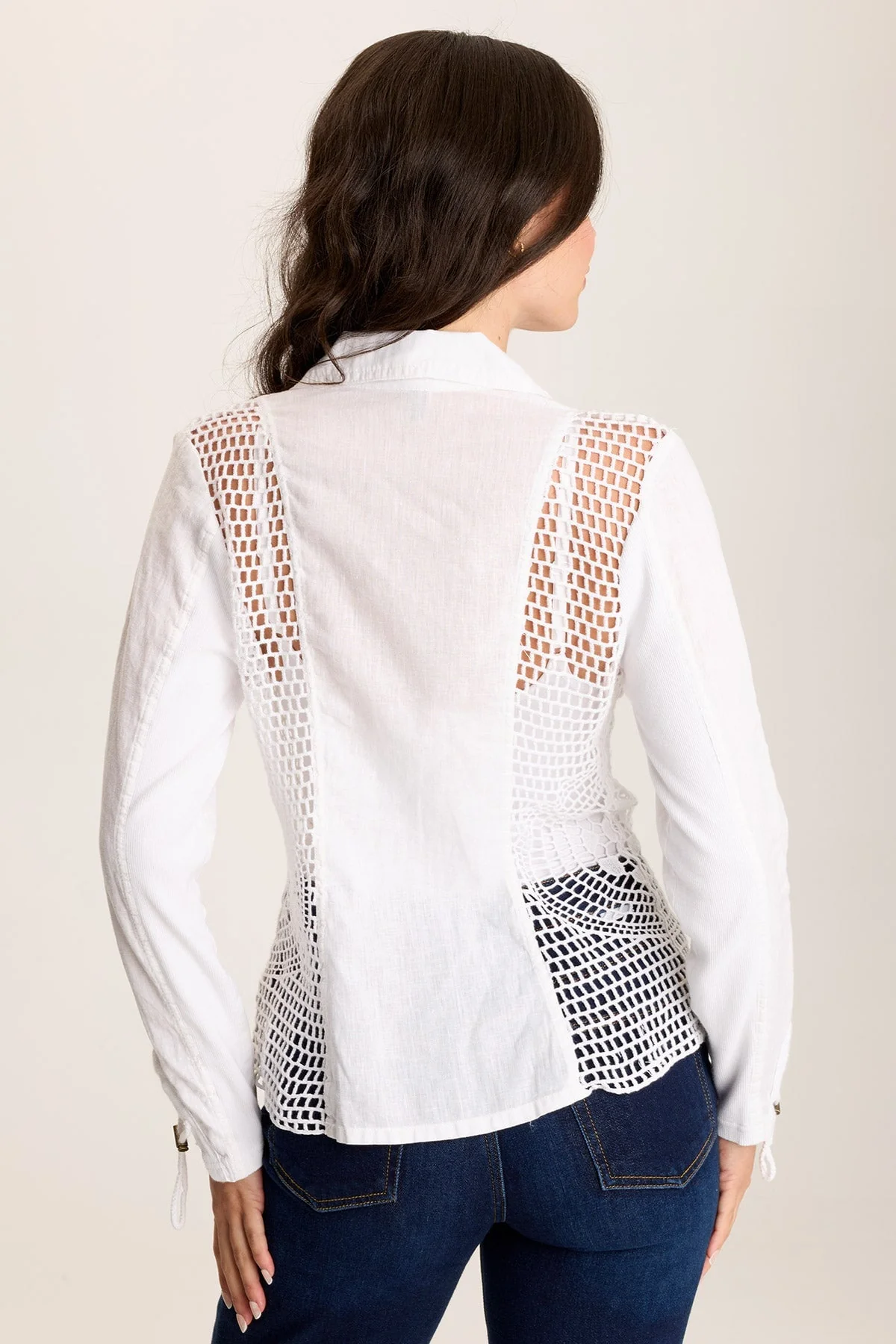 Contessa Linen Blazer with Crochet Insets - Shopern