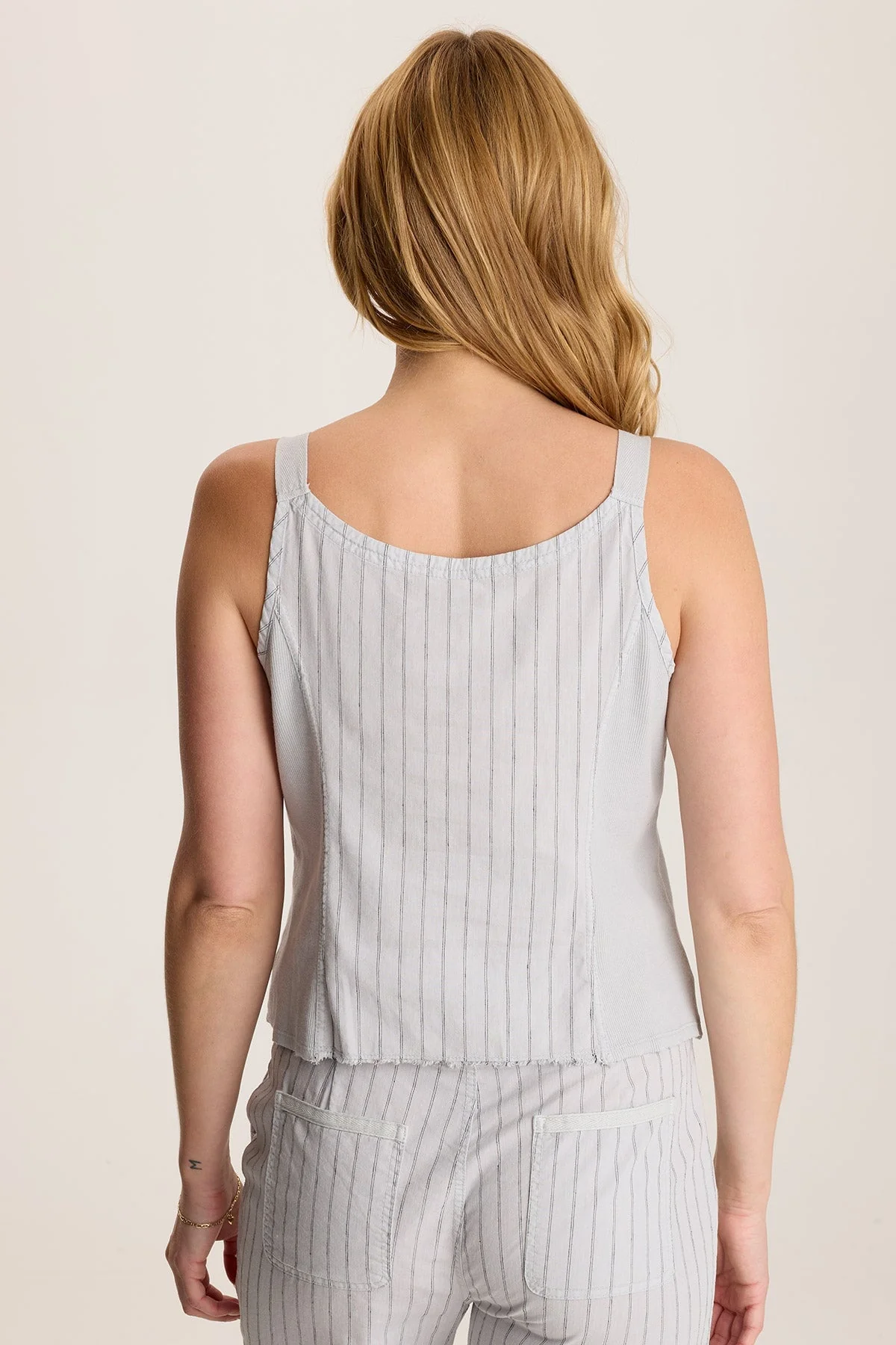 Ludora Linen Stripe Tank with Sharkbite Hem - Shopern