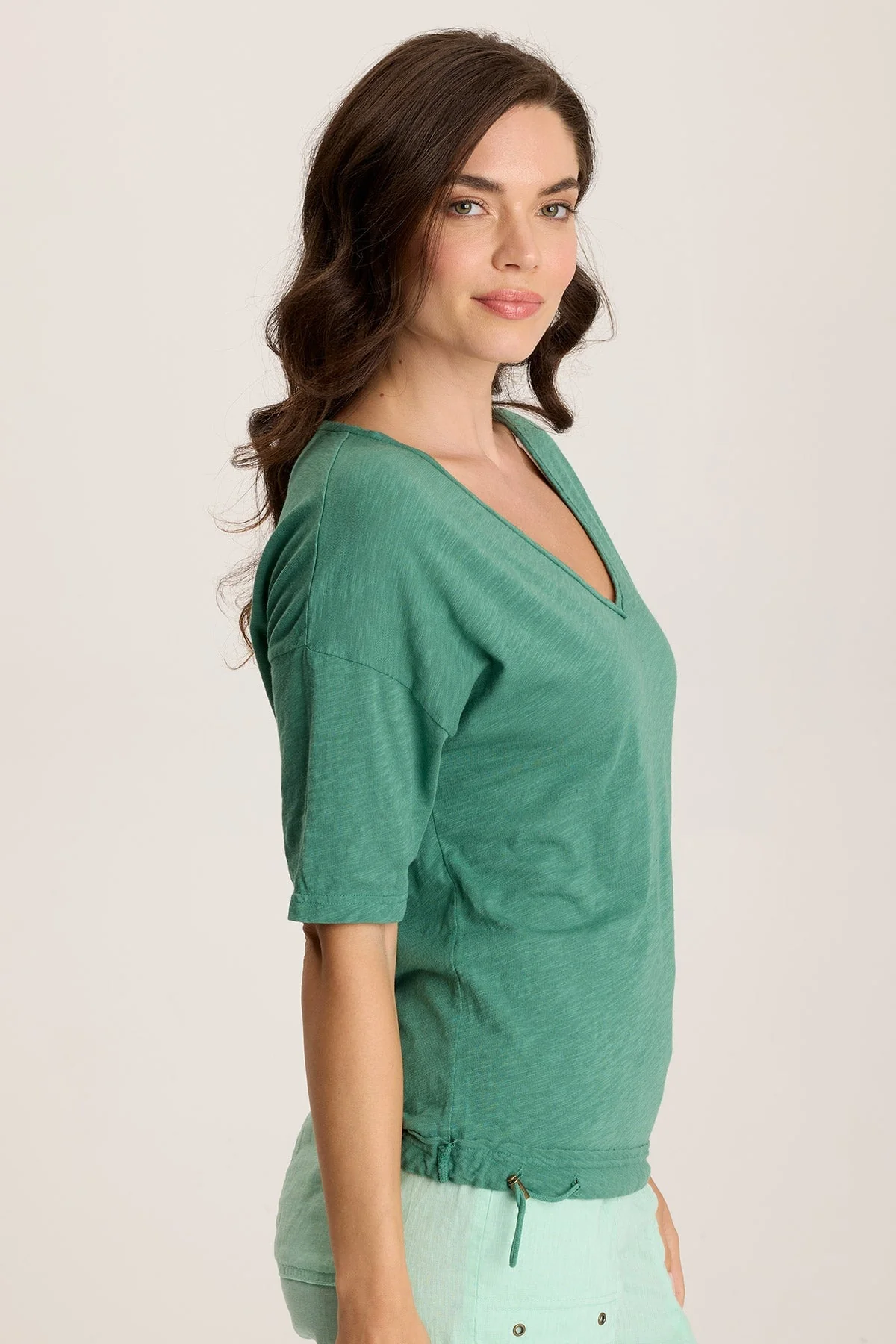 Rajni V-Neck Cinchable Hem Tee - Shopern