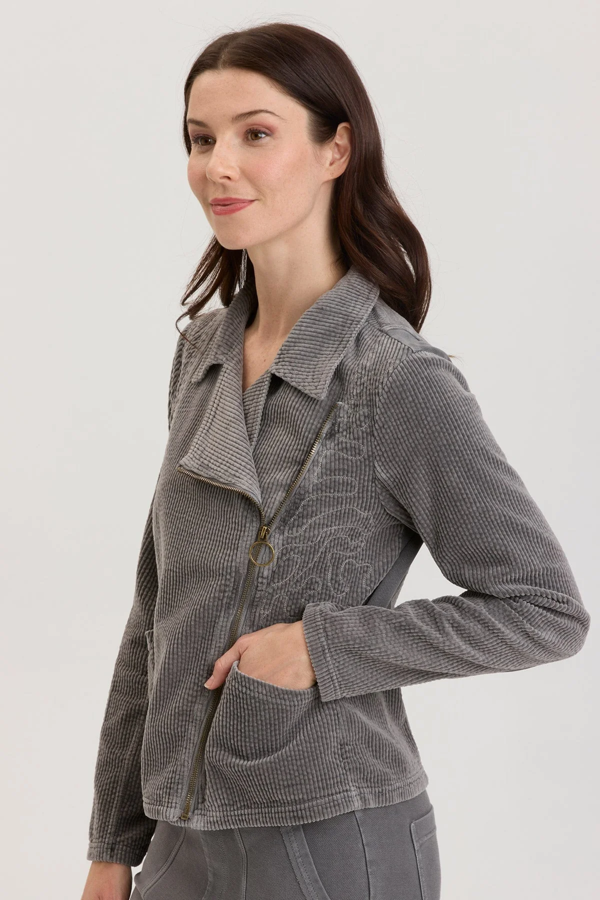 Voni Embroidered Moto Jacket - Shopern