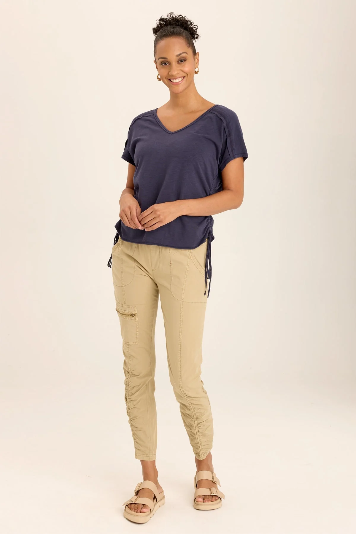 Malanda Zip-Pocket Poplin/Jersey Ruched Legging - Shopern