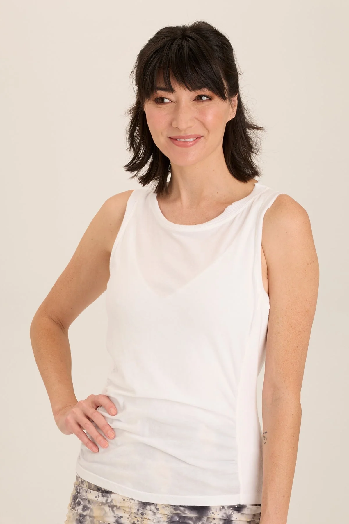 Rexel Jersey Rib Insert Shirred Tank - Shopern